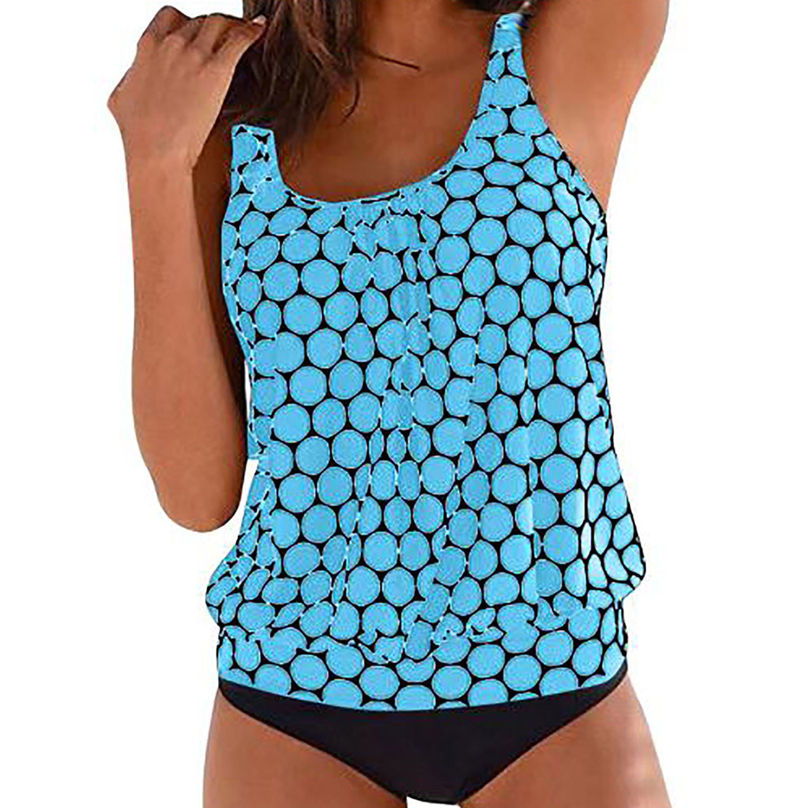 Levmjia Women’s Polka Dot Print Tankini Swimsuit Set 2Pc, Plus Size S-5XL, High Neck Bikini Top & Bottom, Ruched Beach Swimwear