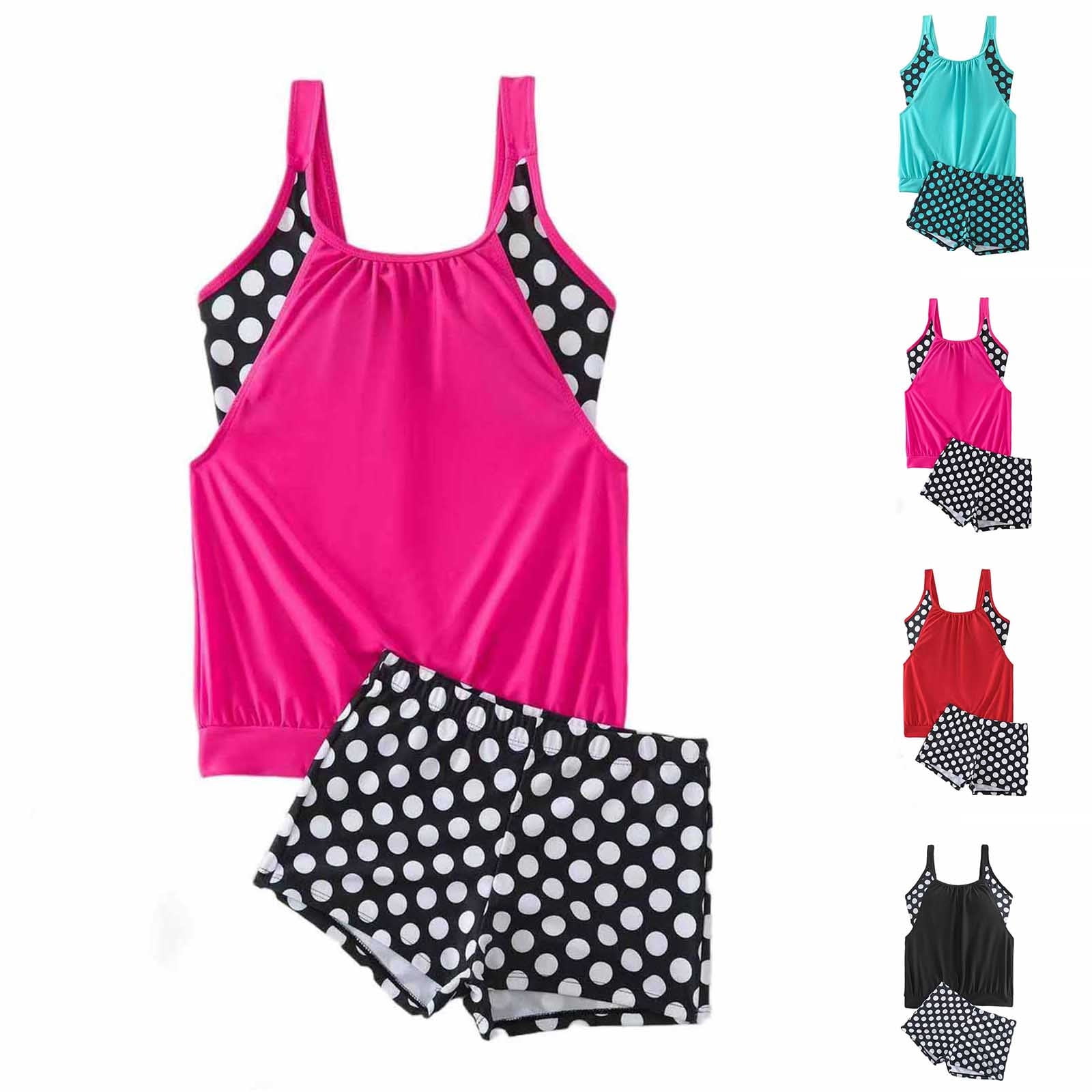Feancey Tankini Swimsuits for Women Cute Polka Dot Print Bathing Suits Cut Out Casual Swim Tank Top with Shorts 2 Piece Sets Summer Swimwear Outfit Red XXL