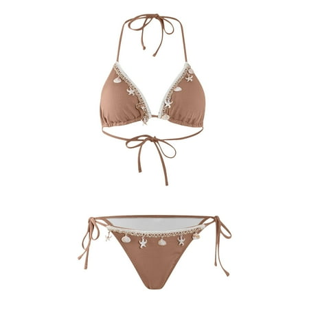 Ruimatai Women’s Sexy Bikini Swimsuit 2025 Triangle Halter Tie Side Swimwear Soft Comfortable Backless Beach Bathing Suit for Pool Party Vacation