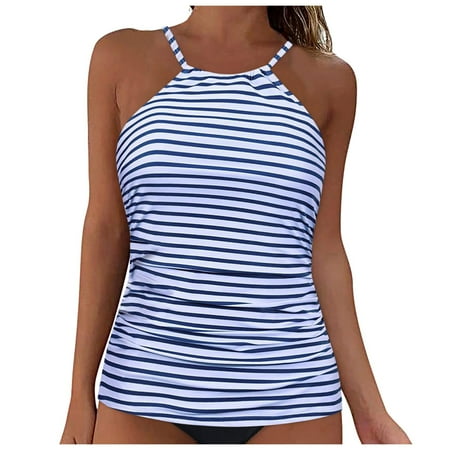 Women’s Halter High Neck Tankini Top Backless Key Hole Bathing Suits Plus Size Tummy Control Swimsuits Swim Tunic Top