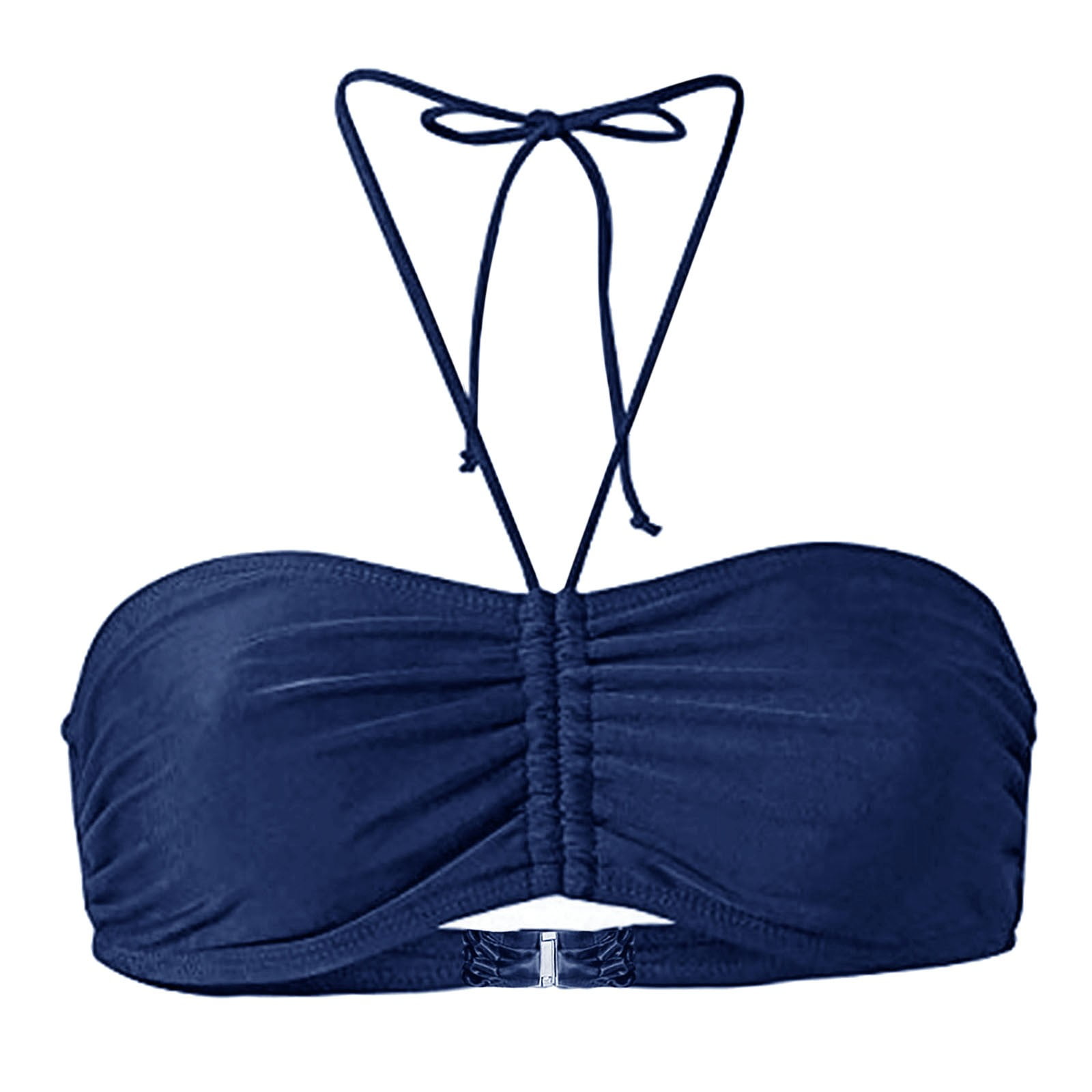 JFGHDG Womens Bandeau Bikini Top Strapless Halter Swim Top Ruched Cut Out Bathing Suit Top Swimwear for Beach Vacation Blue S