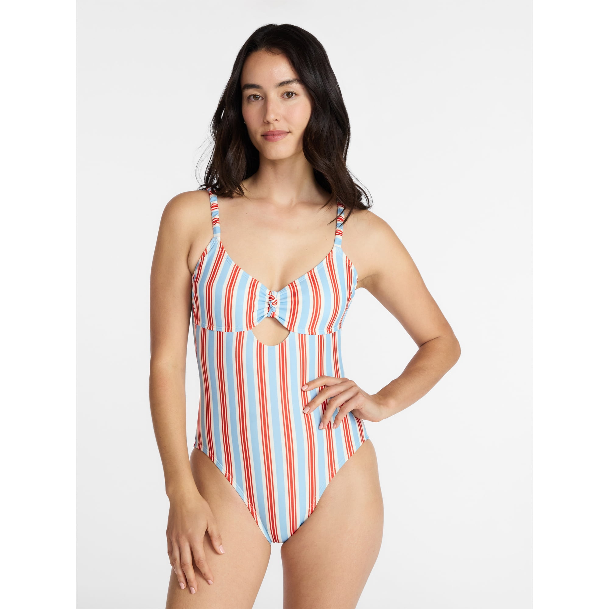Time and Tru Women’s Knot Front and Keyhole One Piece Swimsuit, Sizes XS-3X