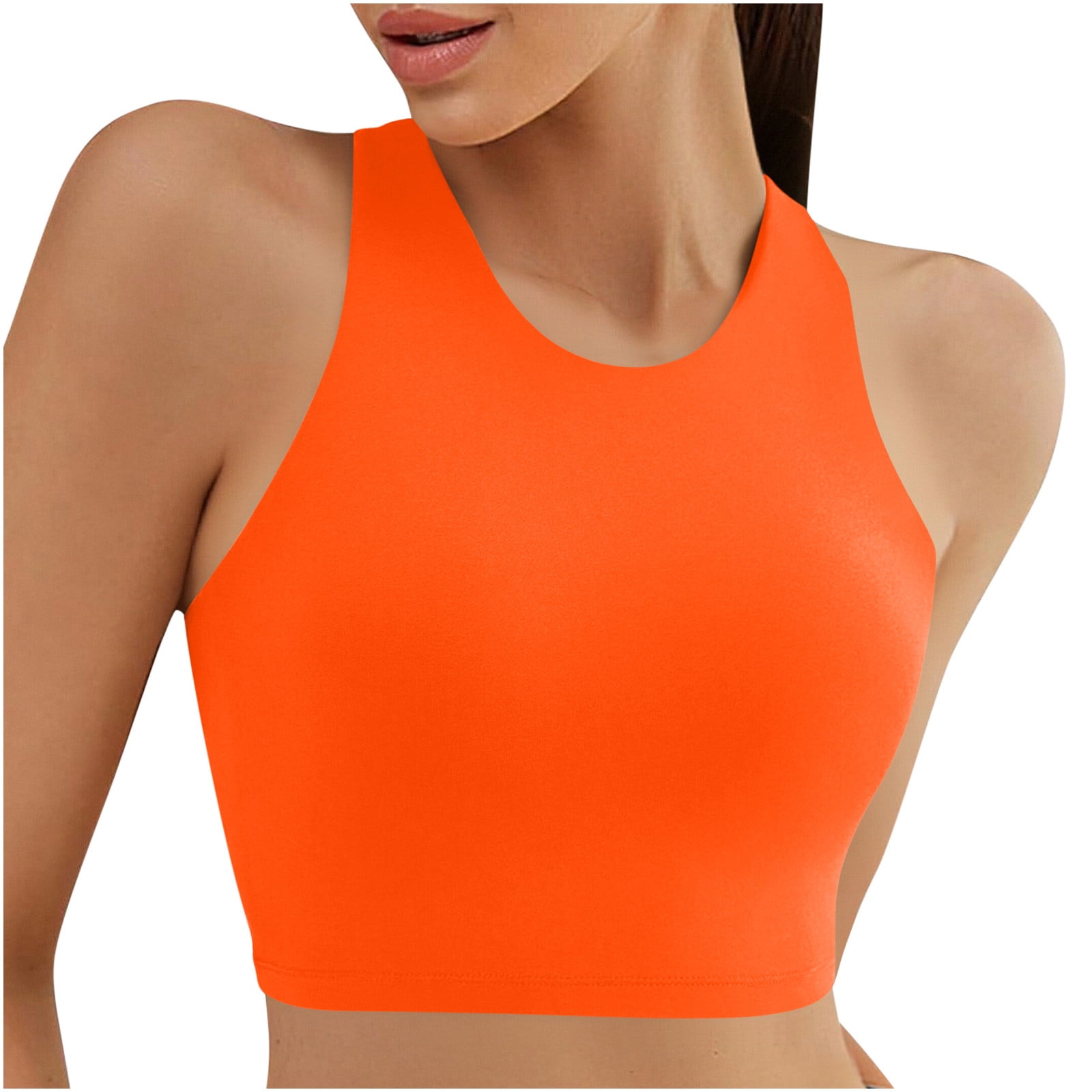 FRSASU Women’s Sports Bikini Tops Solid Color Swim Vest Scoop Neck Bathing Suits Tops Modest Crop Tops Orange