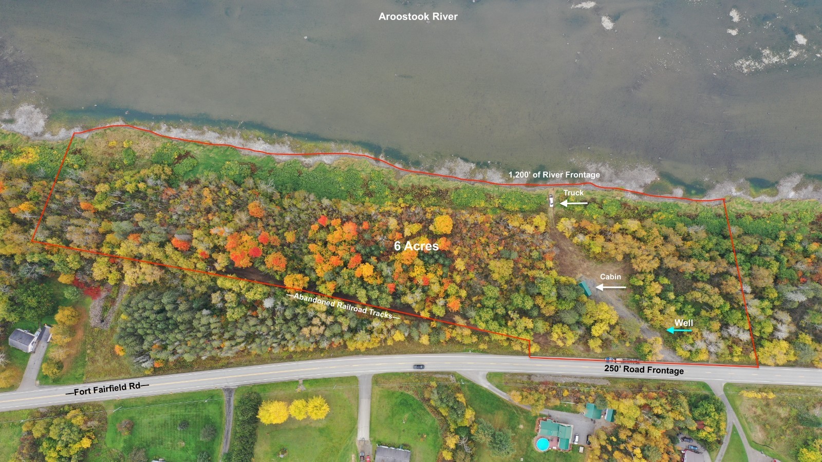 ***OWN 6 ACRES +/- OF LAND BORDERING AROOSTOOK RIVER IN NORTHERN MAINE***
