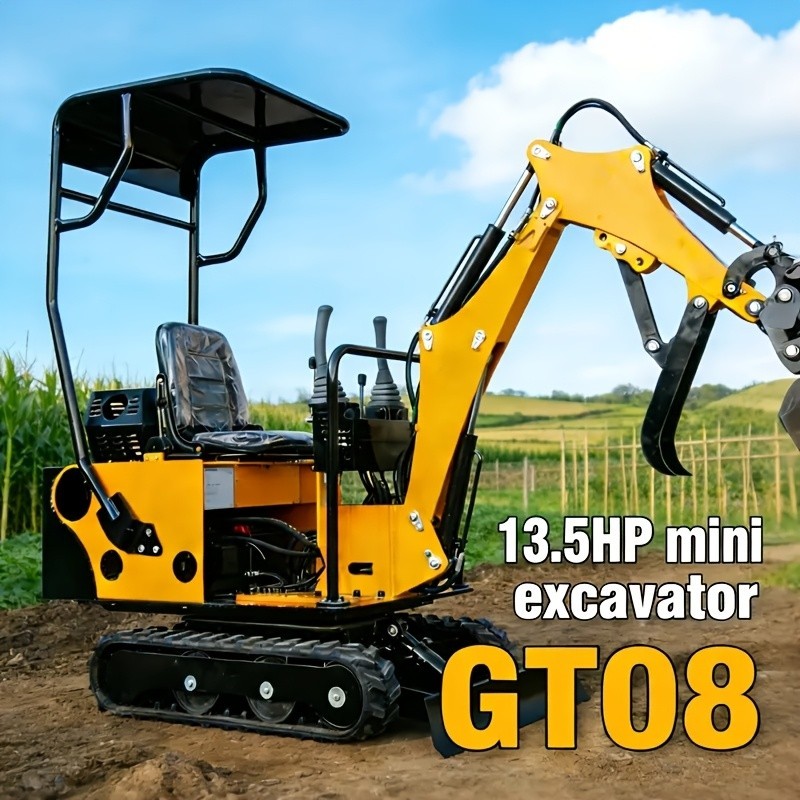 0.8 Ton Mini Excavator with 13.5HP Gasoline Engine, Bucket, Canopy