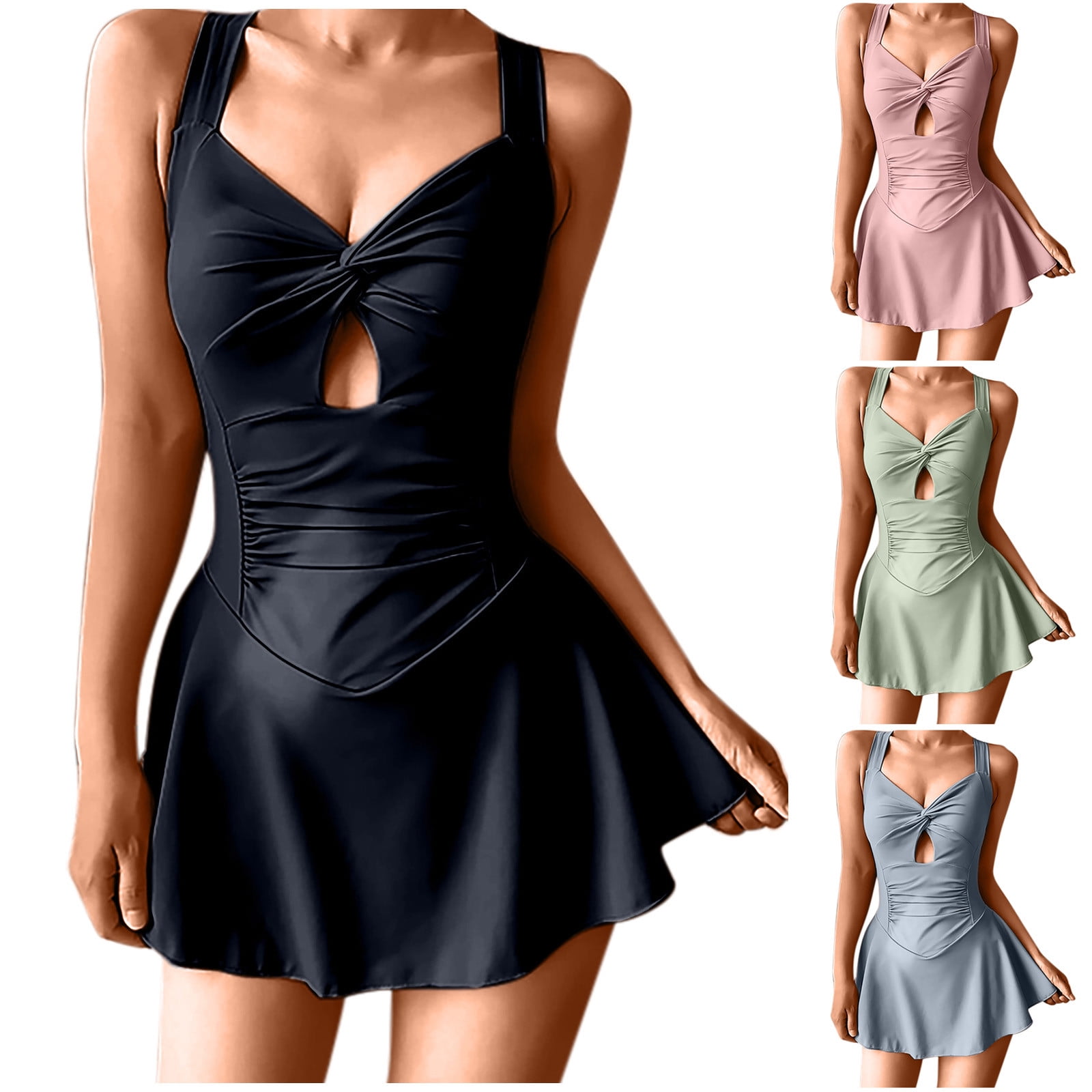 Ashirexll One Piece Swimsuit Women Tummy Control Print Strappy Back Set Plus Size Bathing Suits Tankinis Swimsuit