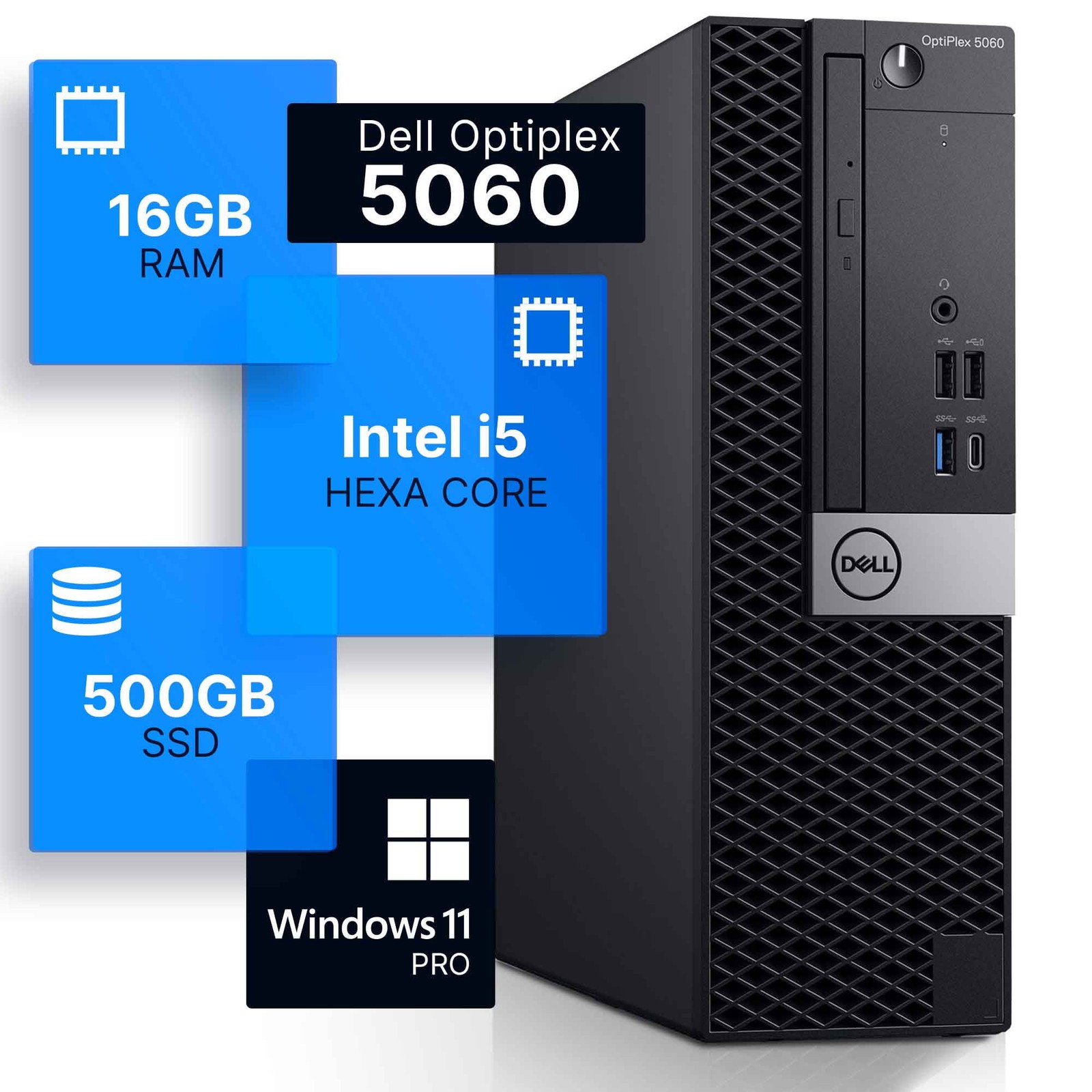 Dell Optiplex 5060 Desktop 500GB SSD Core i5-8500 3.2GHz WIN11P Black 16GB RAM
