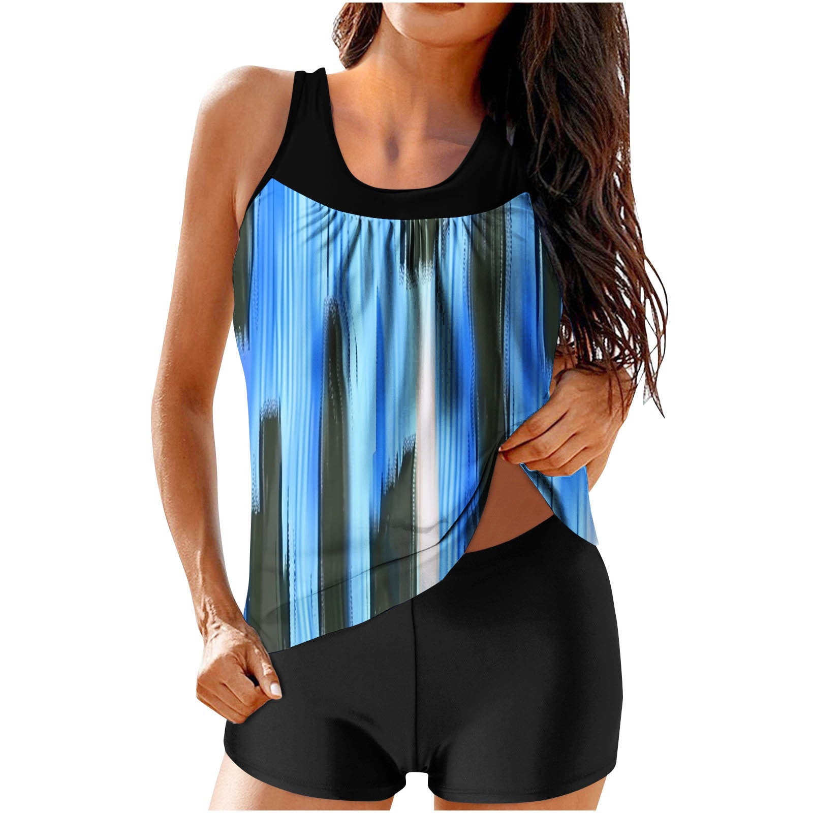 Efsteb Tankini Swimsuits for Women Print Two Piece Swim Suit Fashion Bathing Suits Conservative Spaghetti Strap Swimsuit Bikini Sets Swimwear (Blue,XXL)