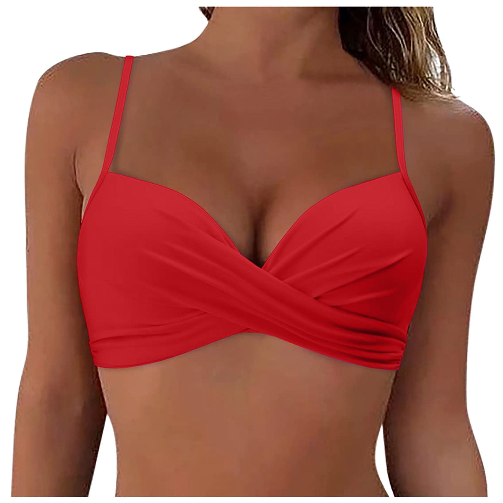 Hessimy Women Underwire Bikini Top Only Push Up Swim Top Bra Swimsuit Tops Padded Bathing Suit Top(Red,M)