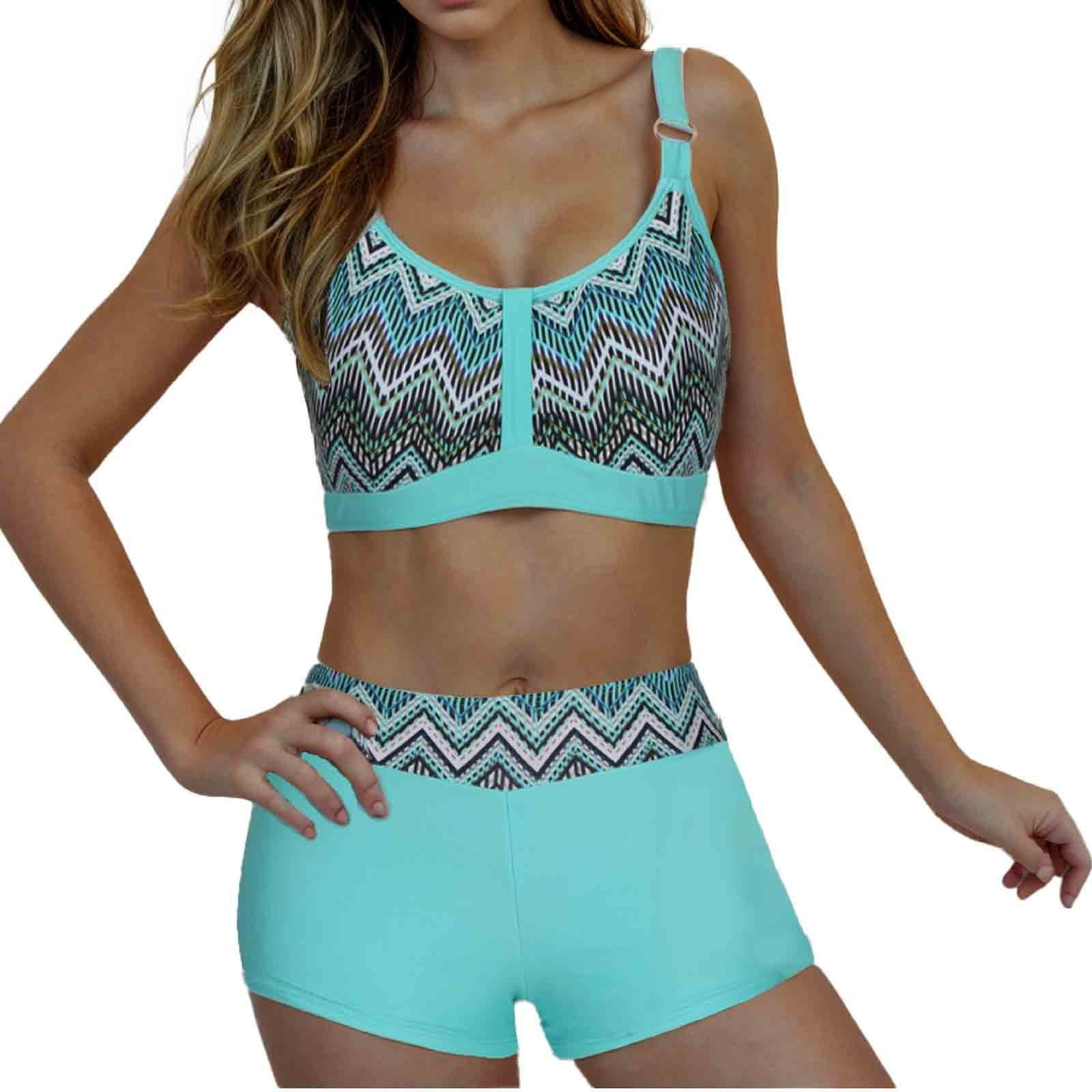 XUNKUSGA Bathing Suits for Women Classic Printed Racerback Tops Boyshort Bottom Two Piece Swimsuits Comfortable Soft Womens Swimsuits Fashion Athletic Swimwear for Women S-5XL