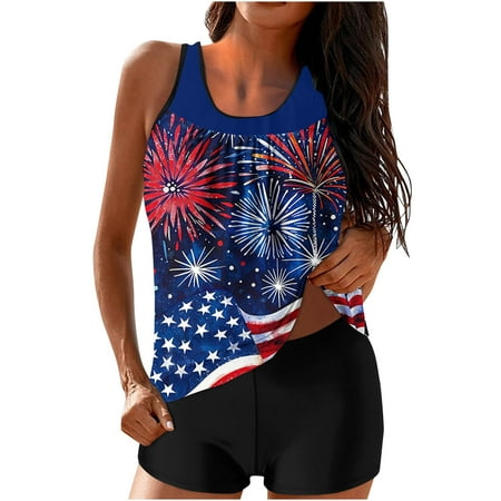 Otvok Modest Tankini Swimsuits for Women Tummy Control Bathing Suit 2 Piece Swim Tank Top and Shorts Swimwear Set