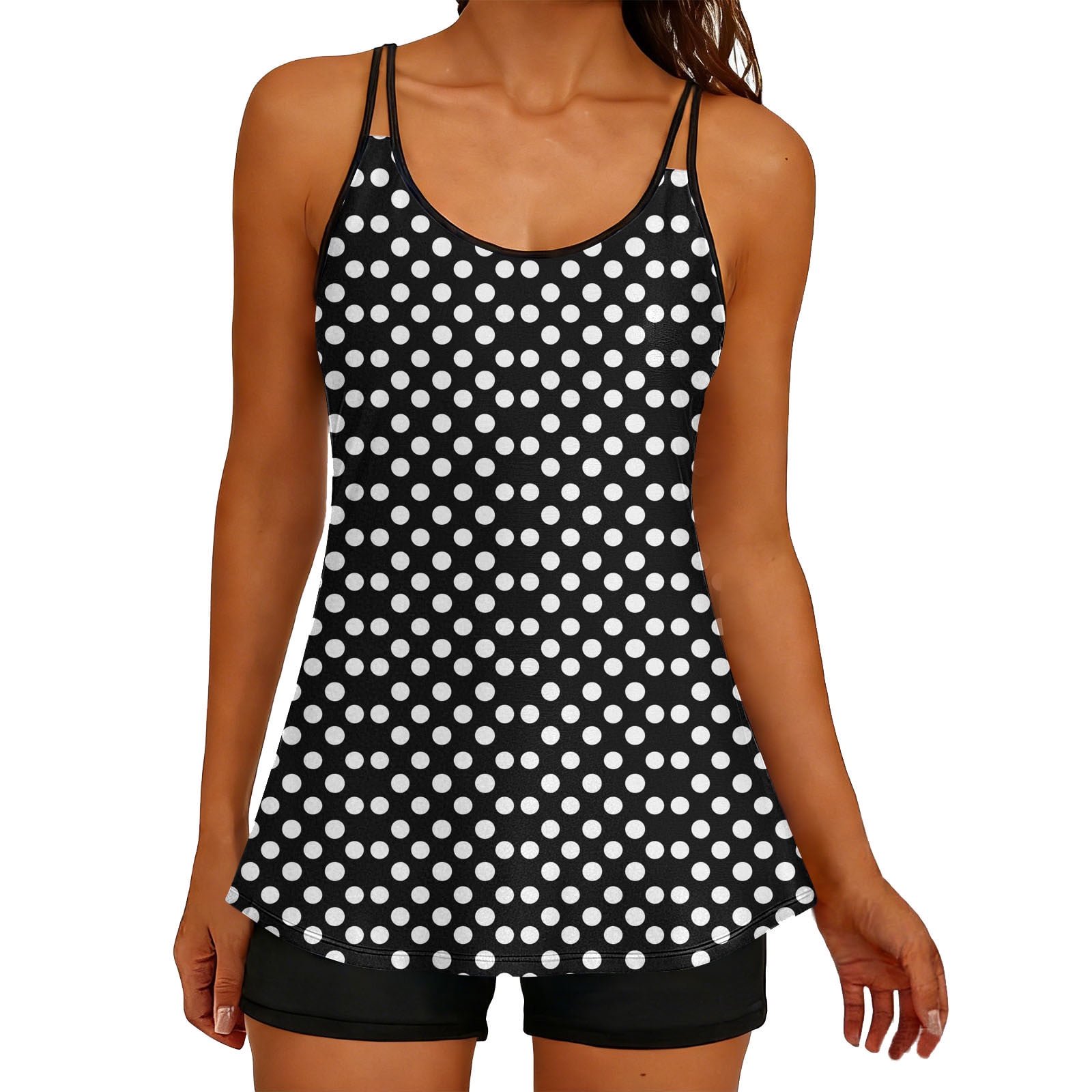 Tankini Bathing Suits for Women Summer Tummy Control Floral Printed 2 Piece Swimsuits with Boy Shorts Athletic Modest Swimwear Black 2 M