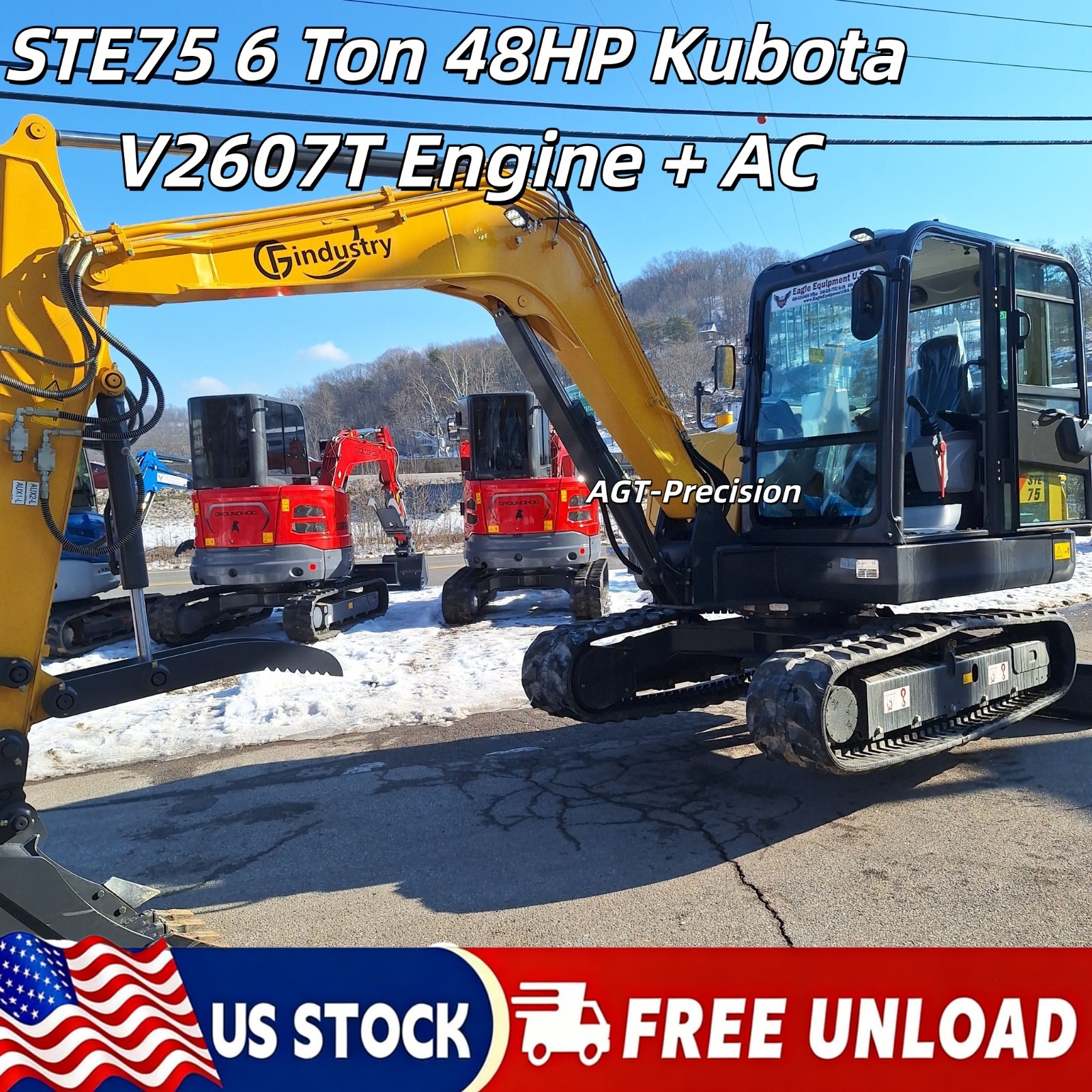 SHANTUI 6Ton STE75 Excavator 48HP Kubota V2607T Diesel Engine AC Hydraulic Thumb