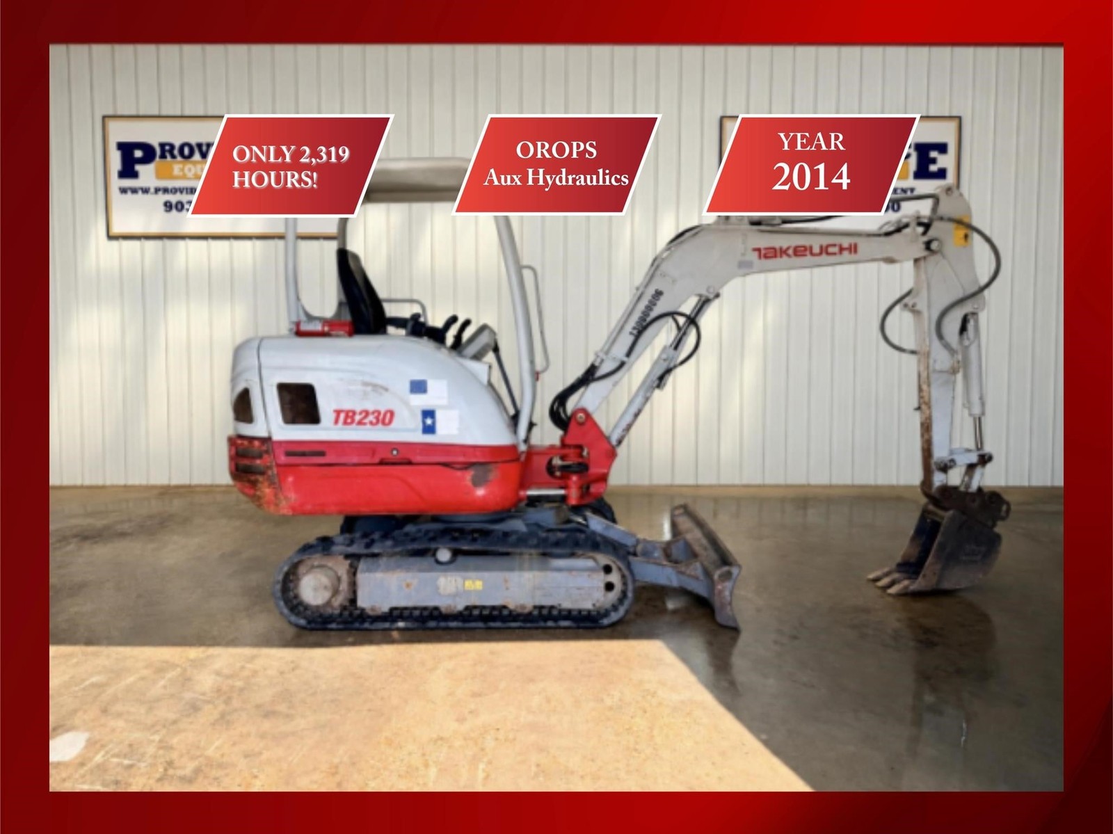 2014 TAKEUCHI TB230 OROPS EXCAVATOR WITH AUXILIARY HYDRAULIC