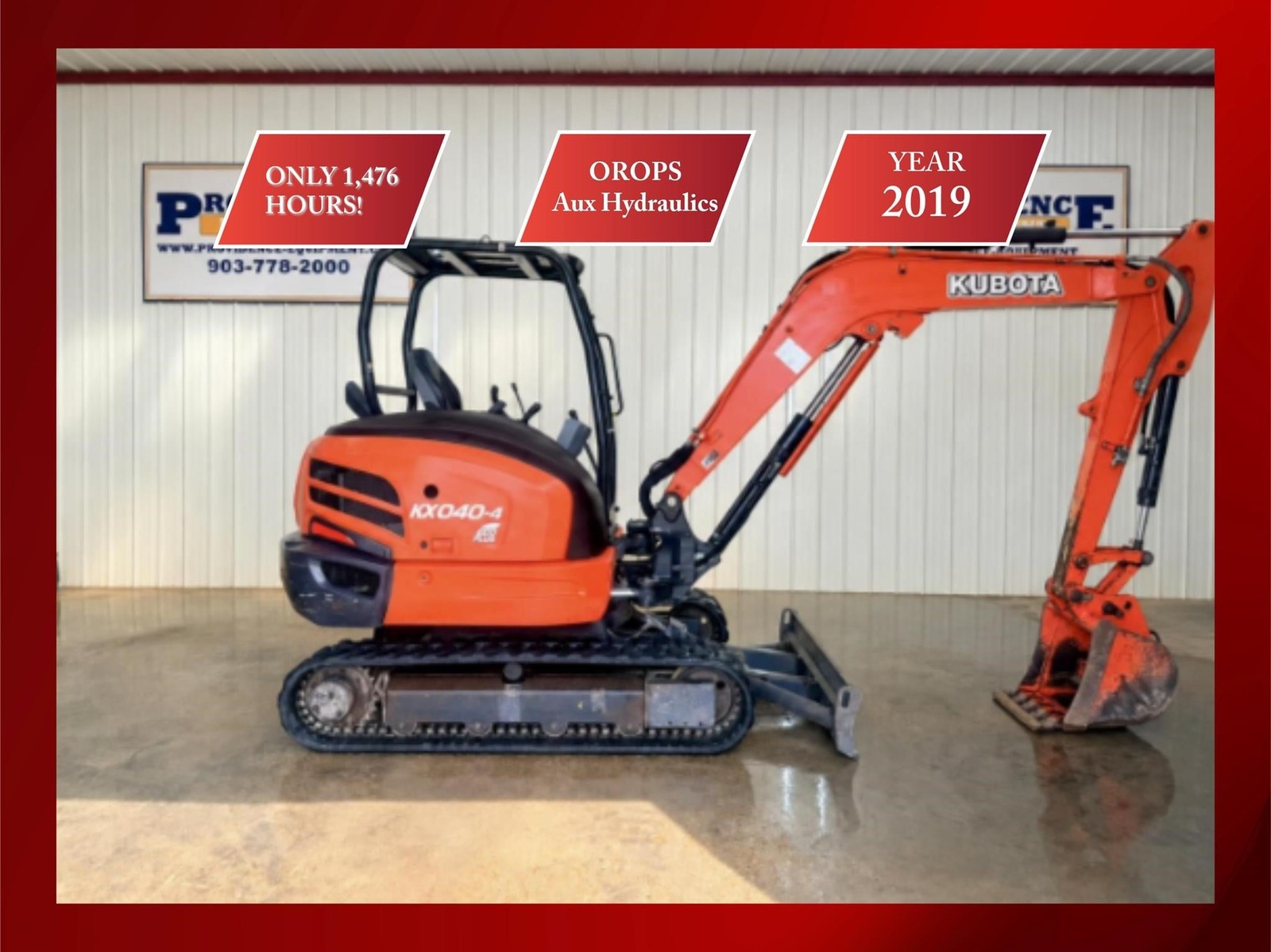 2019 KUBOTA KX040-4 OROPS STRAIGHT BLADE MINI COMPACT TRACK EXCAVATOR