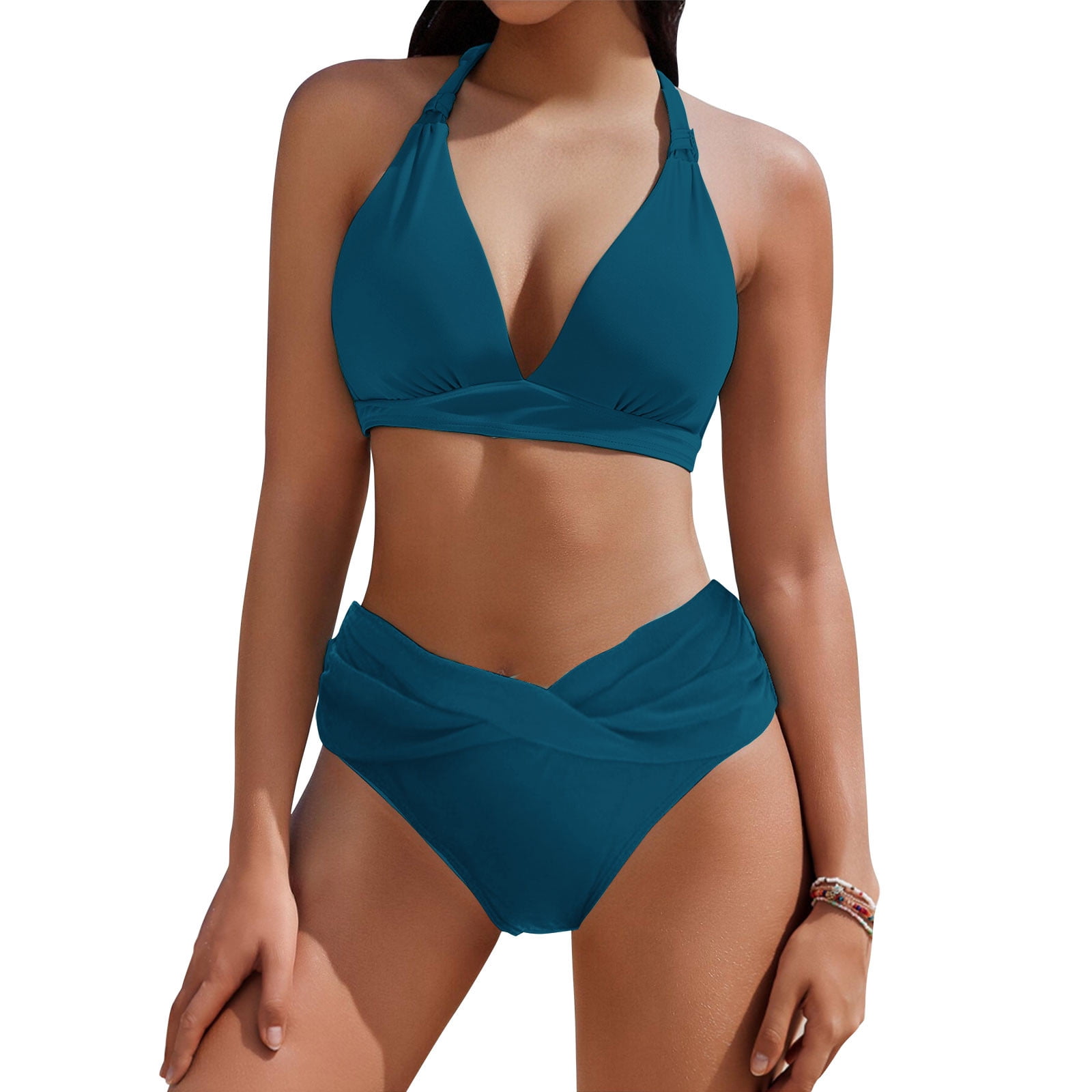 QUNYINEY Bikini Womens Swimsuit Two Piece Blue Bathing Suit High Waisted Triangle Swimsuit Sets