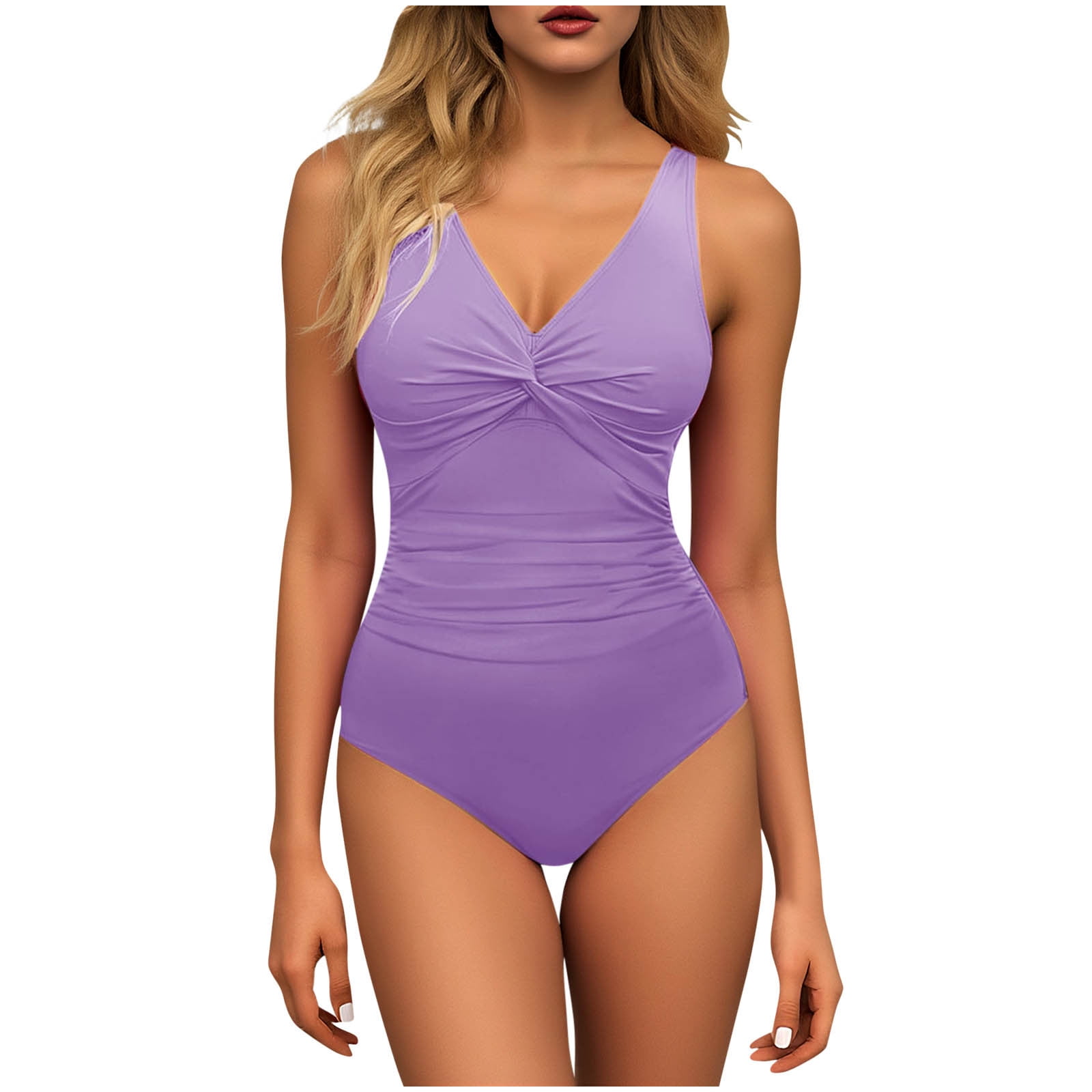 One Piece Swimsuit Women Backless Ruched Bathing Suits Tummy Control Monokini Modest Swimwear with Adjustable Straps