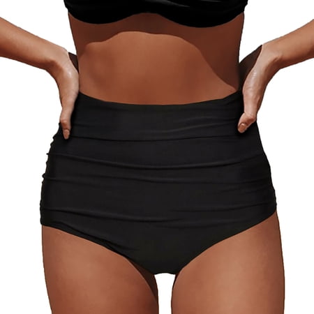 Seductiva Women’s Cotton Underwear Bikini Bottoms Women’s High Waist Swimming Shorts Lightweight Bikini Bottoms Retro Ruched Comfortable Soft Bikini Bottom Swimsuits Ladies Panties 1PC