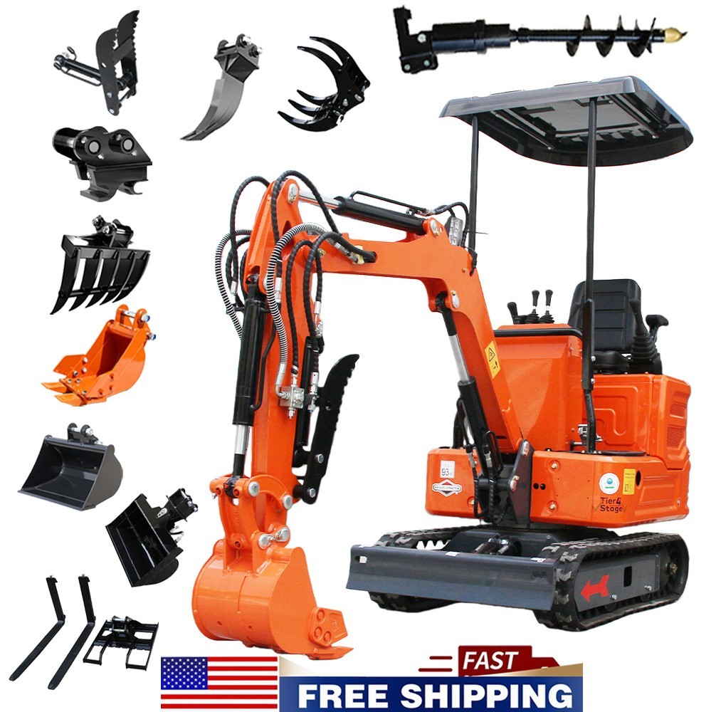 1 Ton Mini Excavator Pilot Control 13.5HP Gasoline Small Digger + 10 Attachments