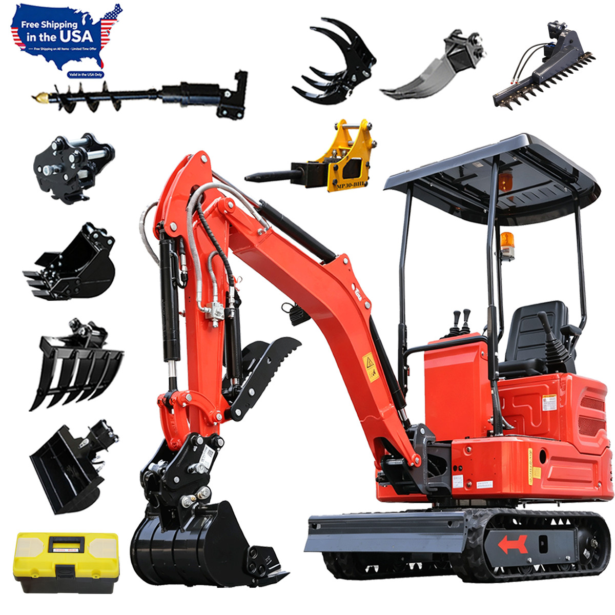 1.4 Ton Mini Excavator Kubota Pilot Control Diesel Side Swing CW Attachment Kits
