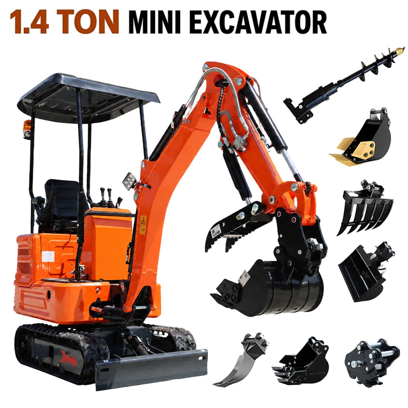 1.4Ton Mini Excavator Side Swing Pilot Control 13.5HP B&S Gas w/ 7 Attachments