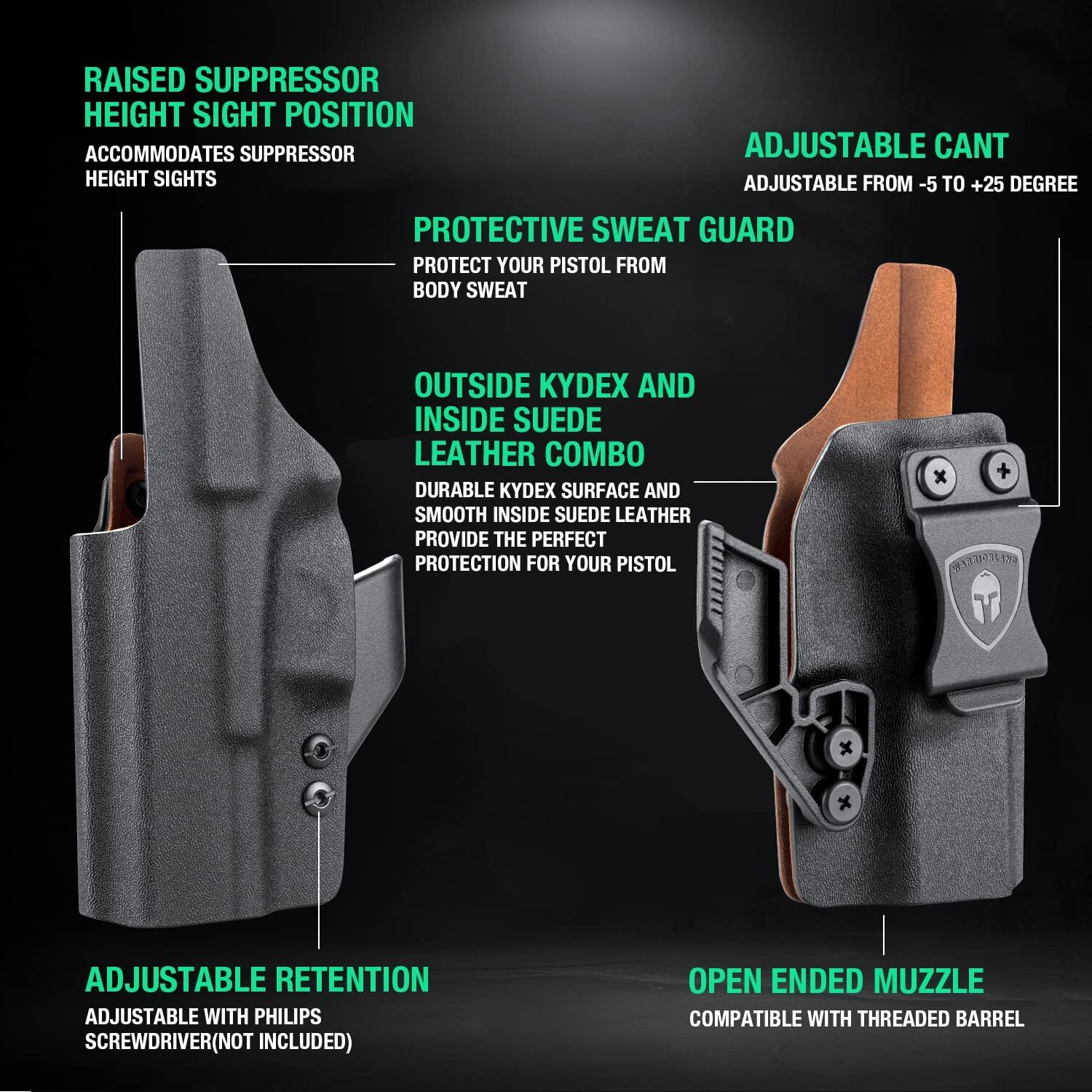 IWB Kydex Leather Holsters For Glock 17/19/26/44/45(GEN 1-5)&G23/32(GEN 1-4)
