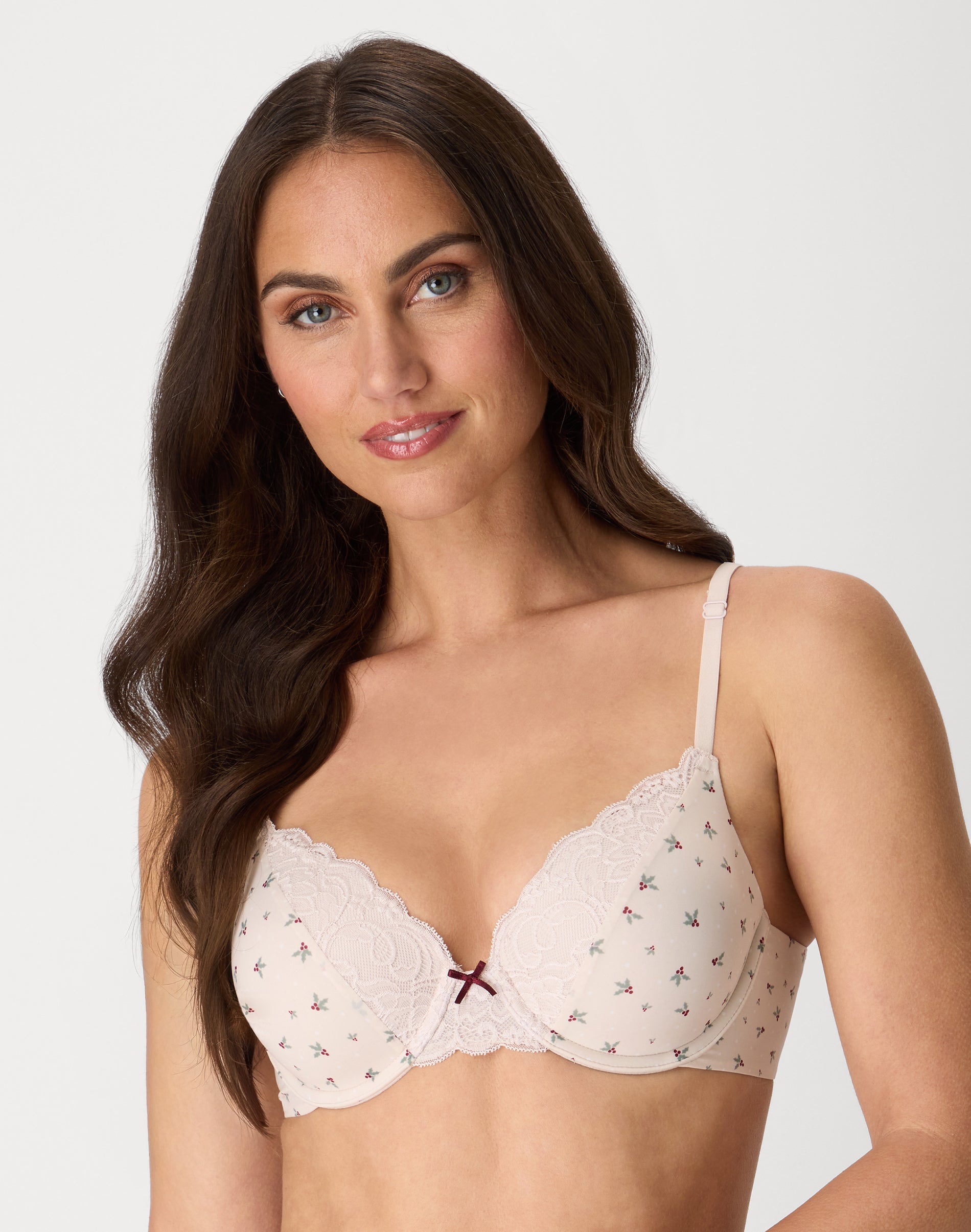 Maidenform Comfort Devotion Convertible Underwire Bra, Full Coverage Beige Bisque Holly Print 34D Women’s