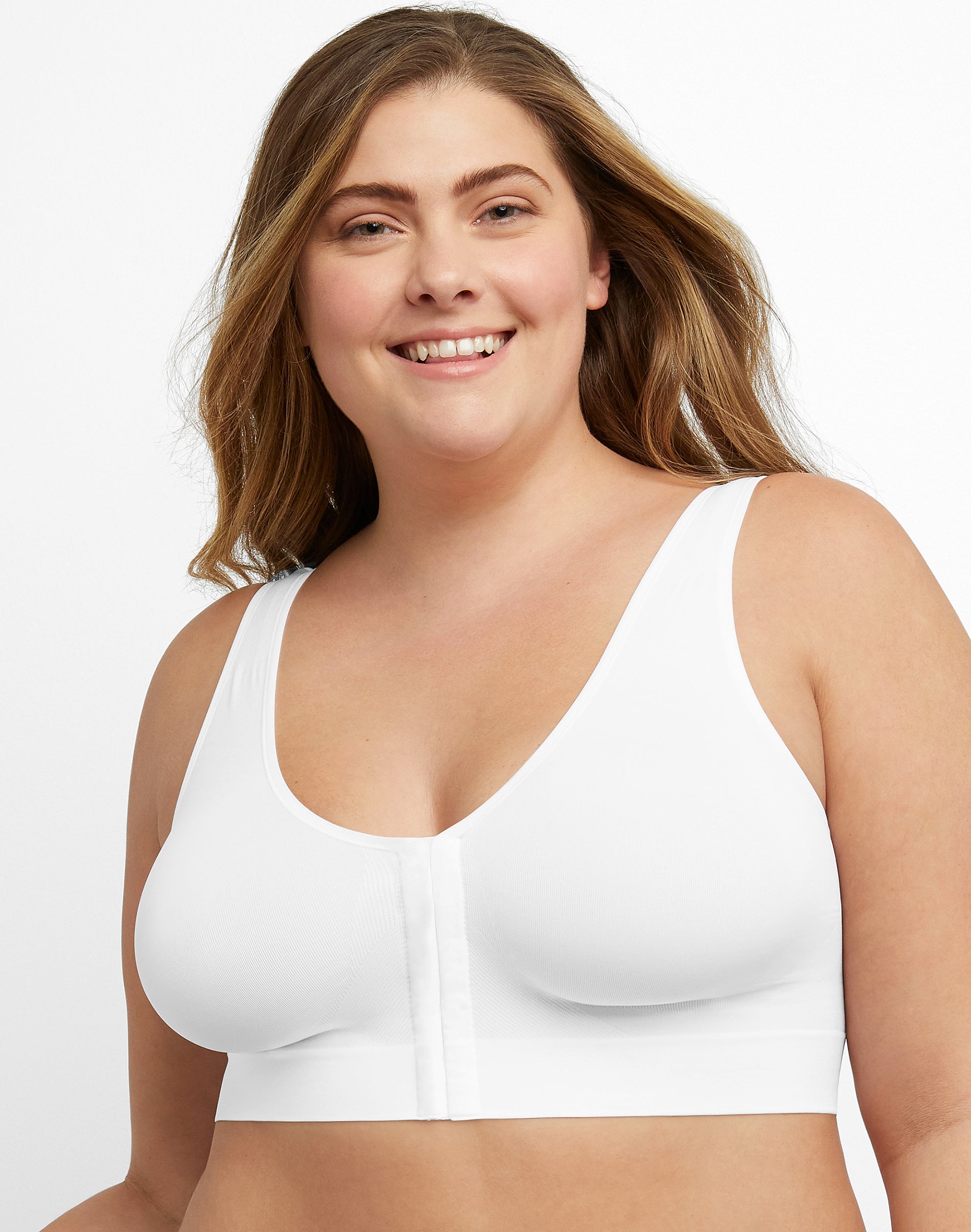 Hanes Just My Size Pure Comfort Front-Close Seamless Bra White 2X Women’s