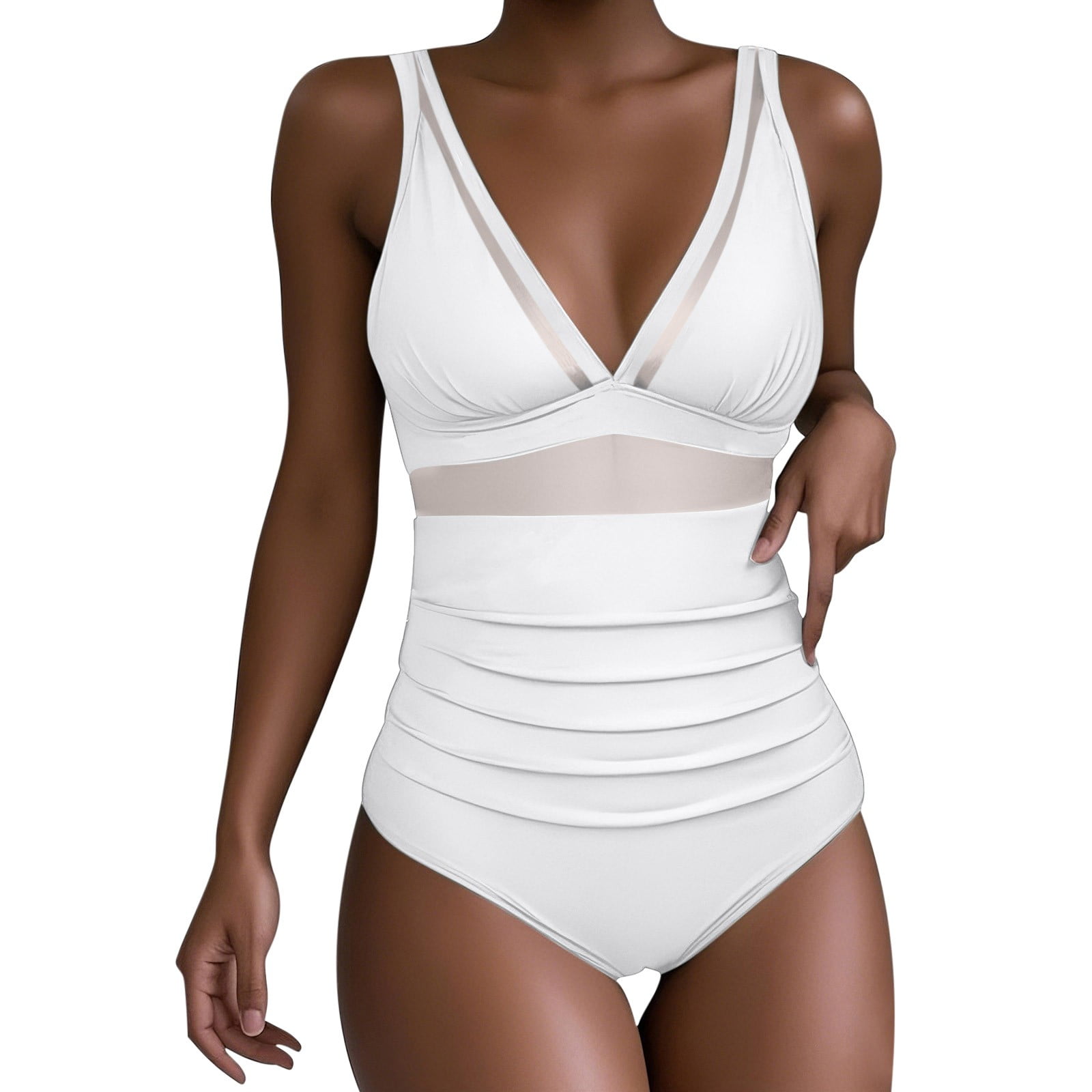 Kaemgyyd Color Block One Piece Swimsuit for Women Ruched Monokini Slimming Bathing Suit Mesh Sporty Beach Swimwear S-2XL