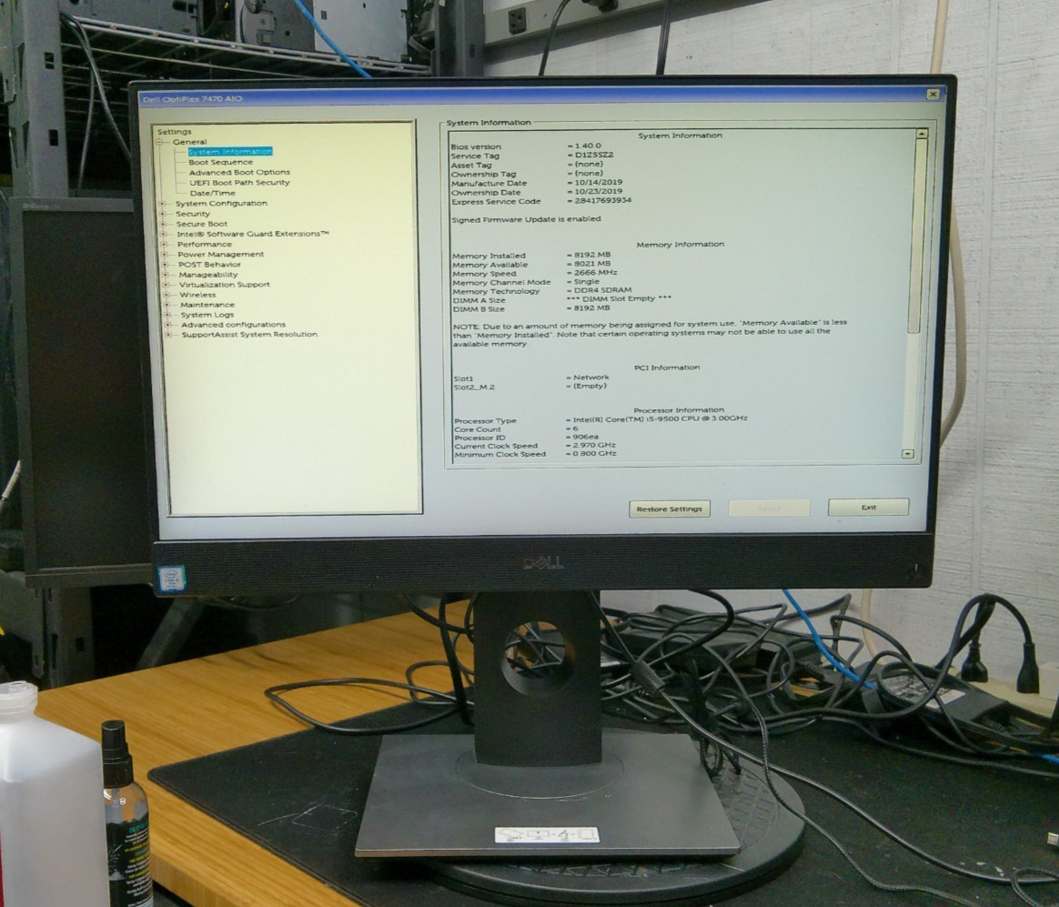 Dell Optiplex 7470 All-in-One 8GB DDR4 Intel i5-9500 – NO SSD/OS