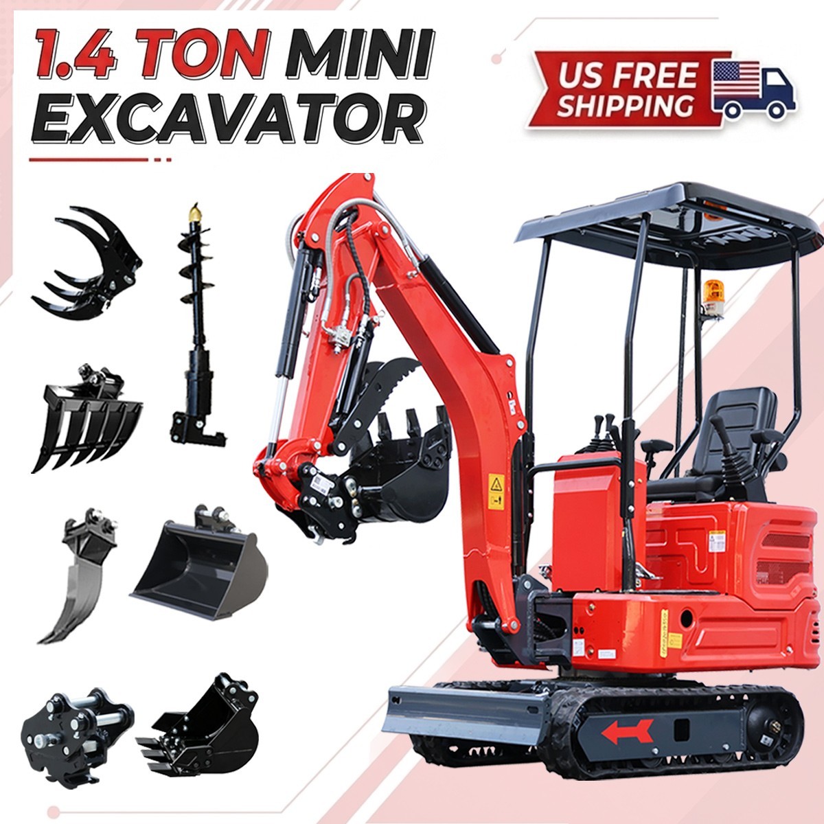 1.4 Ton Mini Excavator Kubota Swing Pilot Control Diesel Side CW + Attachments