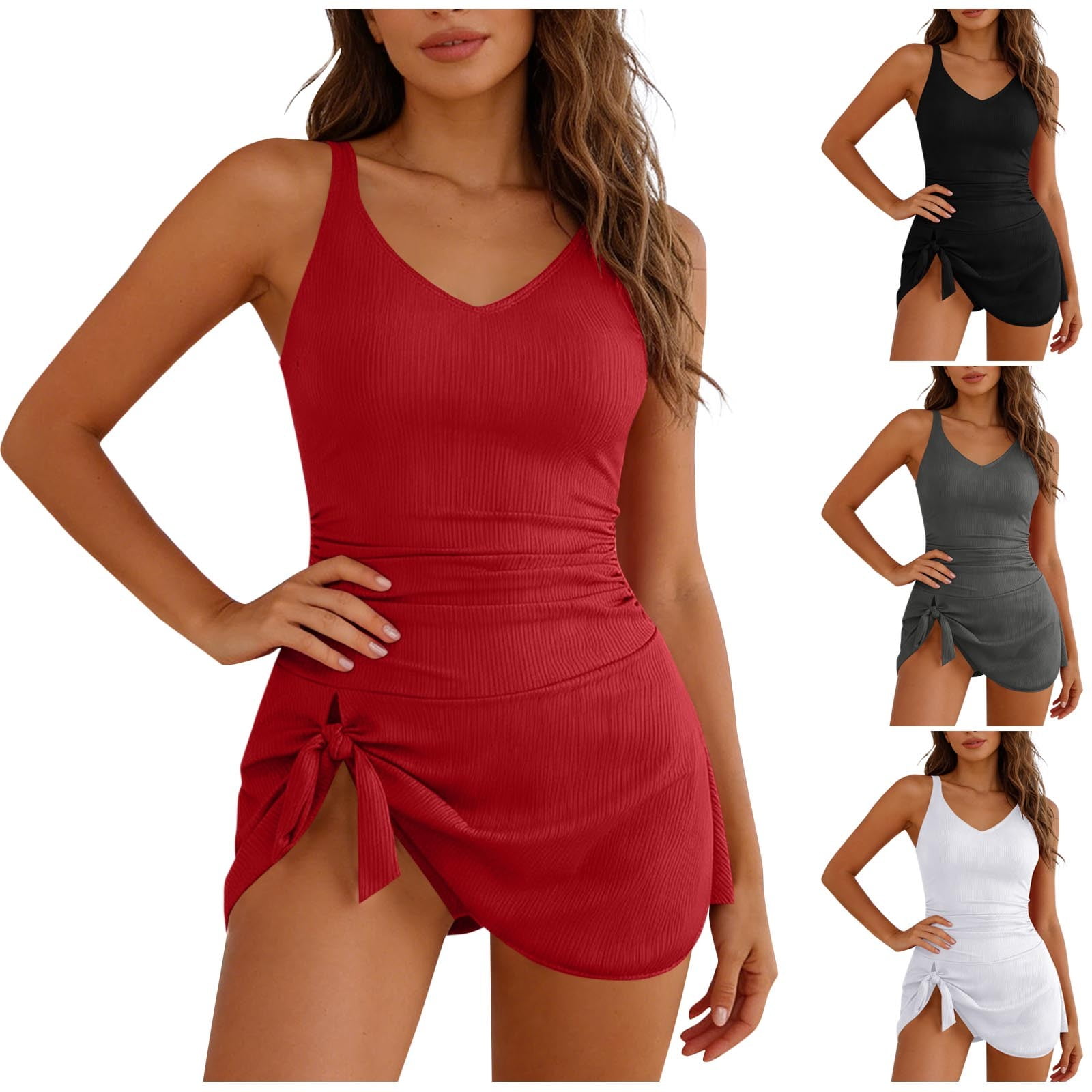 HBGVBA Women’s 1 Piece Swimsuit,Tankini Bathing Suits,Solid Color Swimsuit with Side Slit and Modest Designs