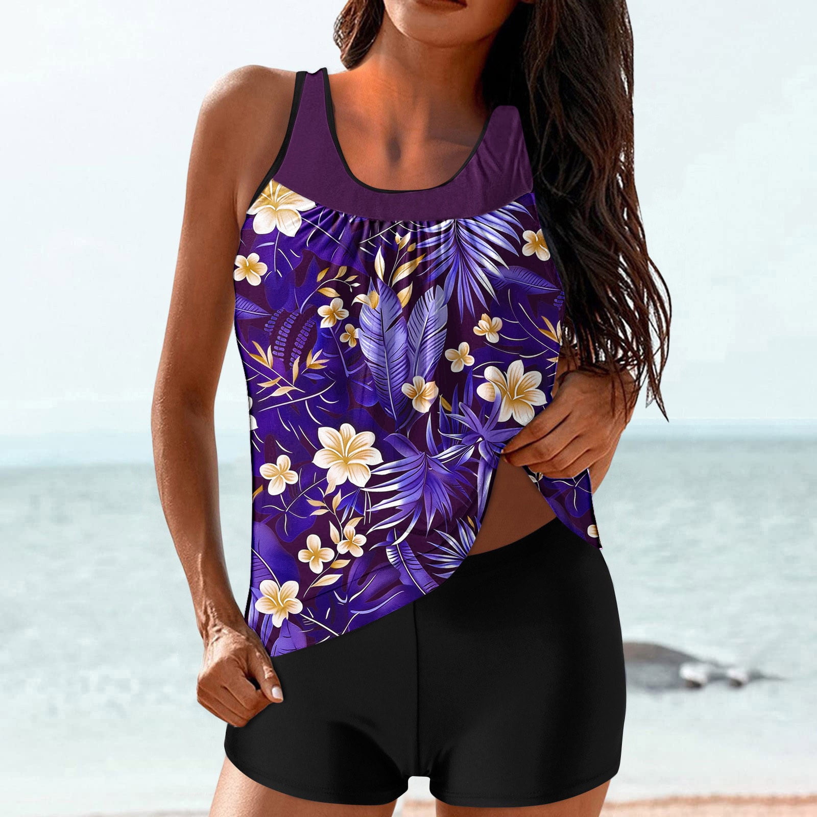 Awdenio Tankini Swimsuits for Women Flowy Swimwear Two Piece Bathing Suits Swim Tank Top with Boyshorts