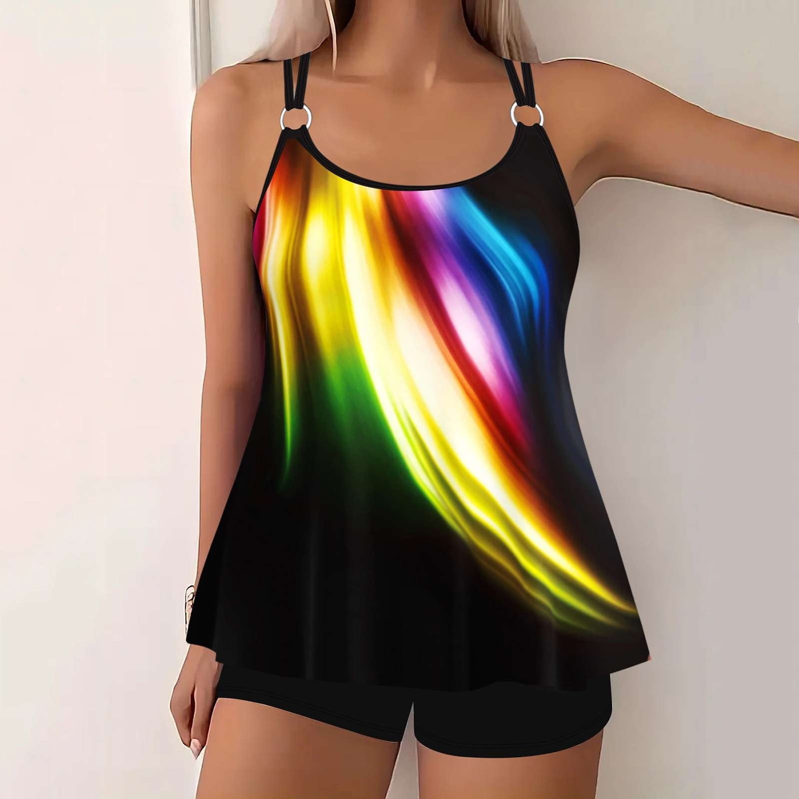 Ounisa Tankini Swimsuits for Women Tummy Control Two Piece Bathing Suits Flowy Swim Tops with Boy Shorts