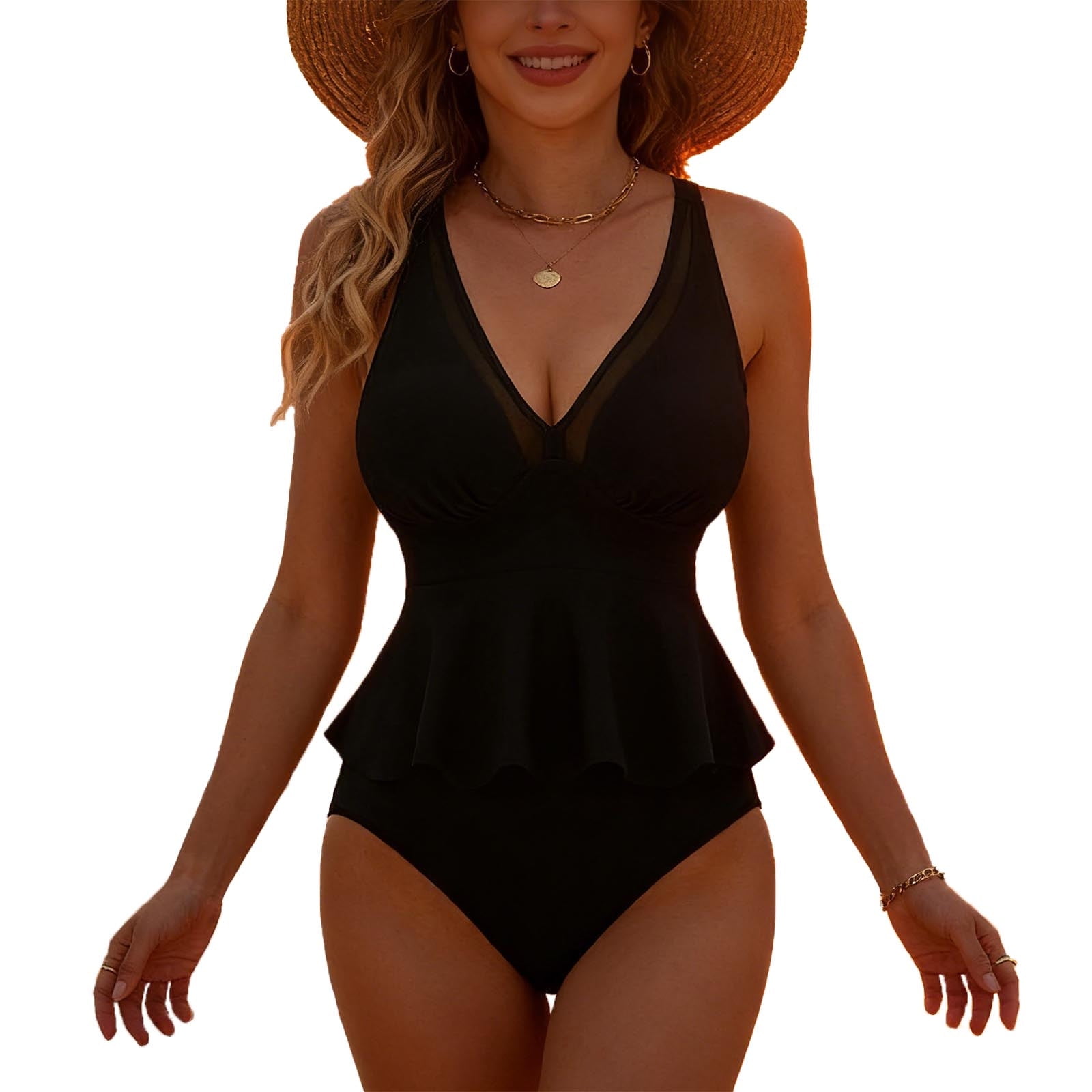 HAPIMO Women’s Swimsuits Two Piece Bathing Suit Tankini Swimsuits V Neck Tops with Bottom Summer Beach Vacation Swimwear for Women Black S