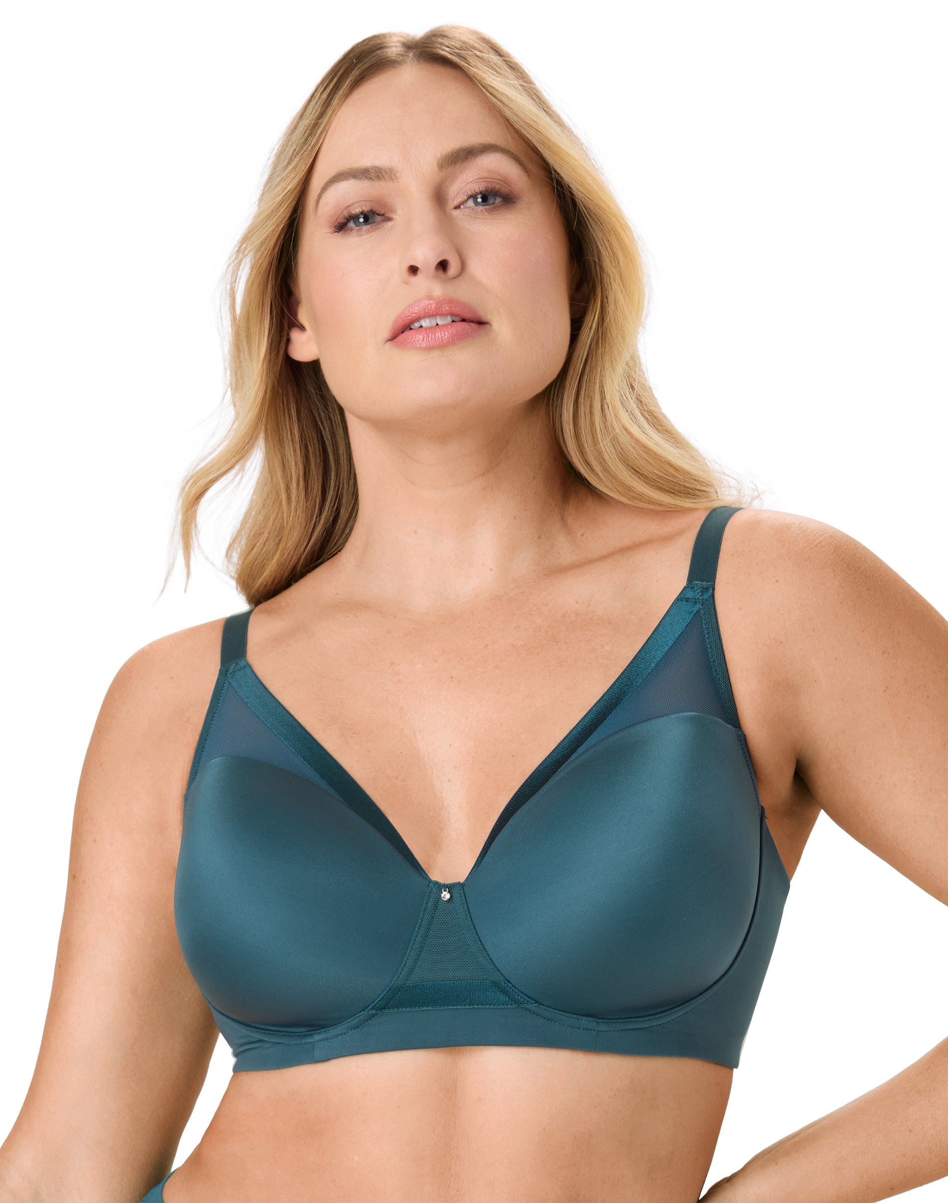 Bali Flawless Fit Women’s Wireless Bra with Foam, T-Shirt, Moisture Wicking Sophisticated Teal XL