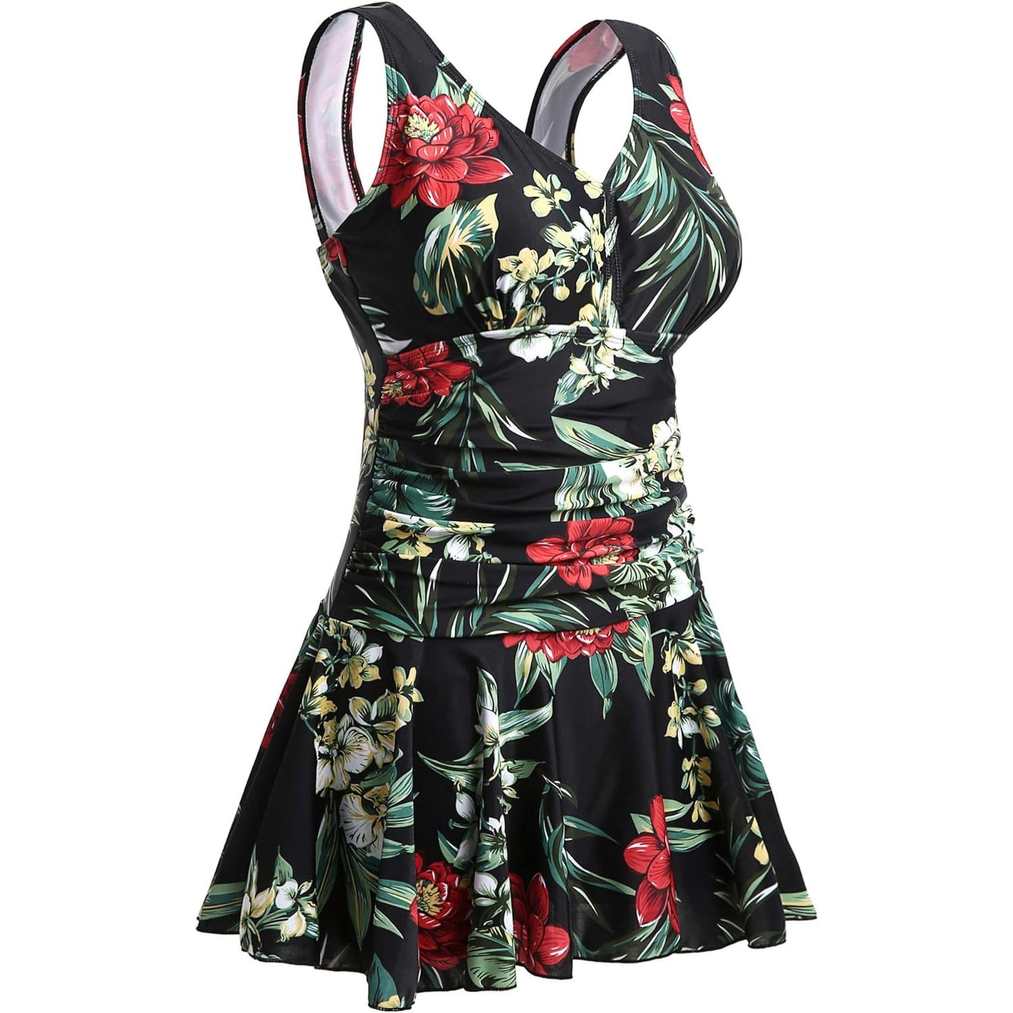 Summer Mae Women’s Plus-Size Flower Printing Shaping Body One Piece Swim Dresses Swimsuit