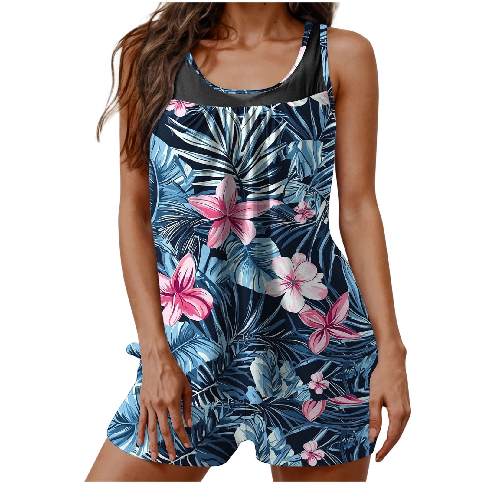 CLOISE Plus Size Swimwear Tankini Womens with Underwire 2 Piece with Boy Shorts Full Coverage Swimsuits Flowers Bathing Suit Vacation Beachwear