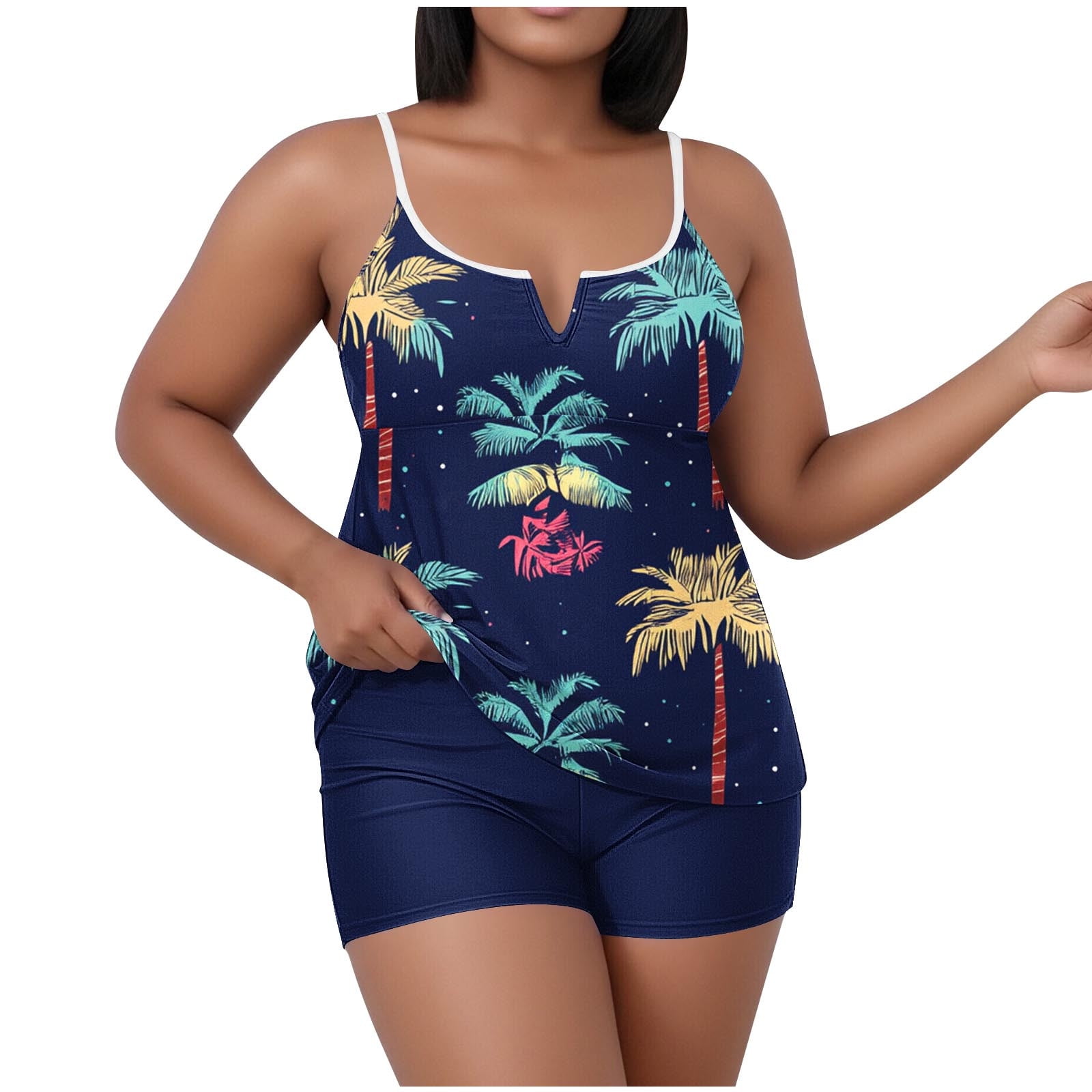 Yievot 2 Piece Tankini Swimsuits for Women Tummy Control Bathing Suits Plus Size Swim Suits with Color Block Boyshorts