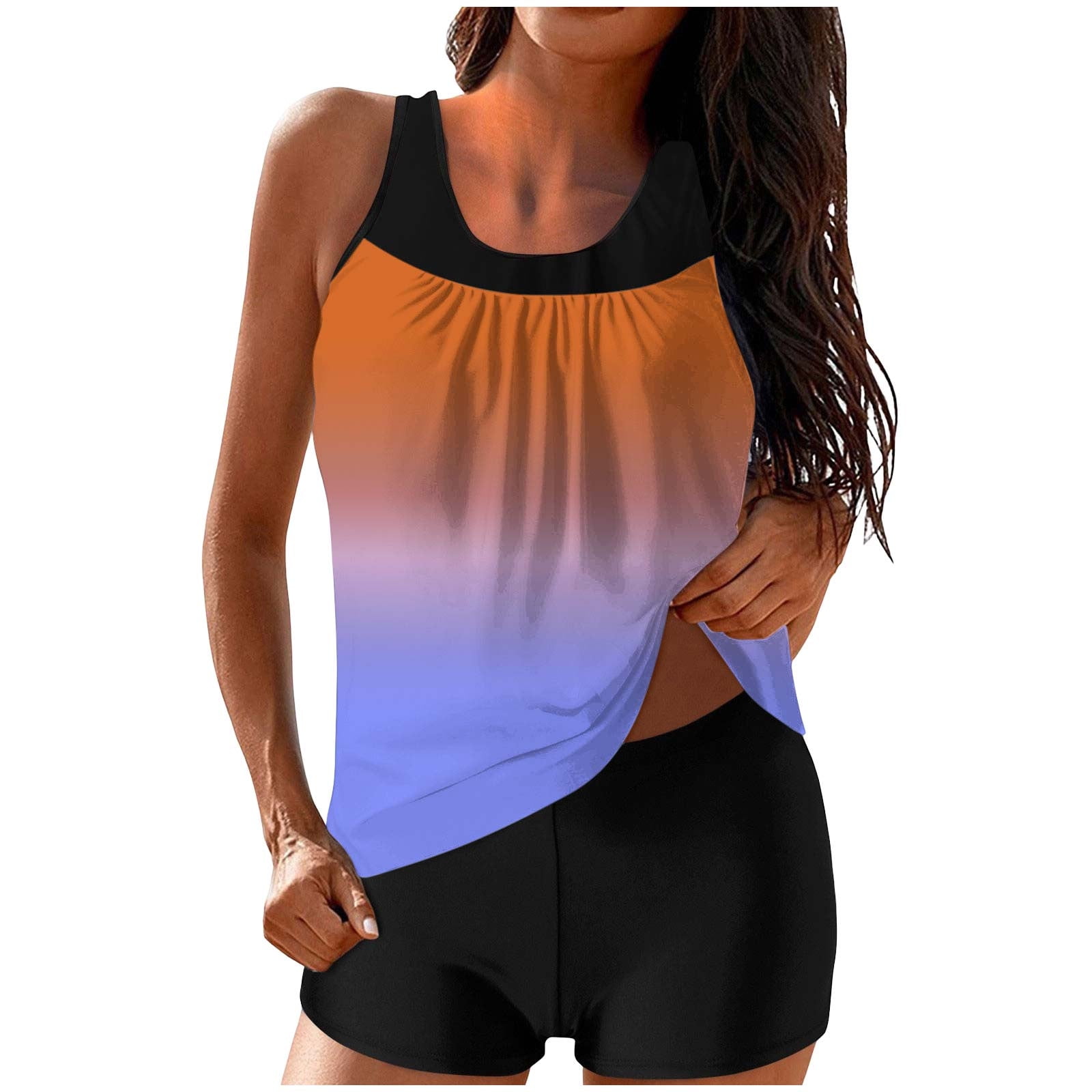 asdoklhq Bathing Suit for Women Swim Suits Women’s Tankini Swimsuits Women’s Conservative High-waisted Fashionable Printed Two-piece Swimsuit Multicolor M