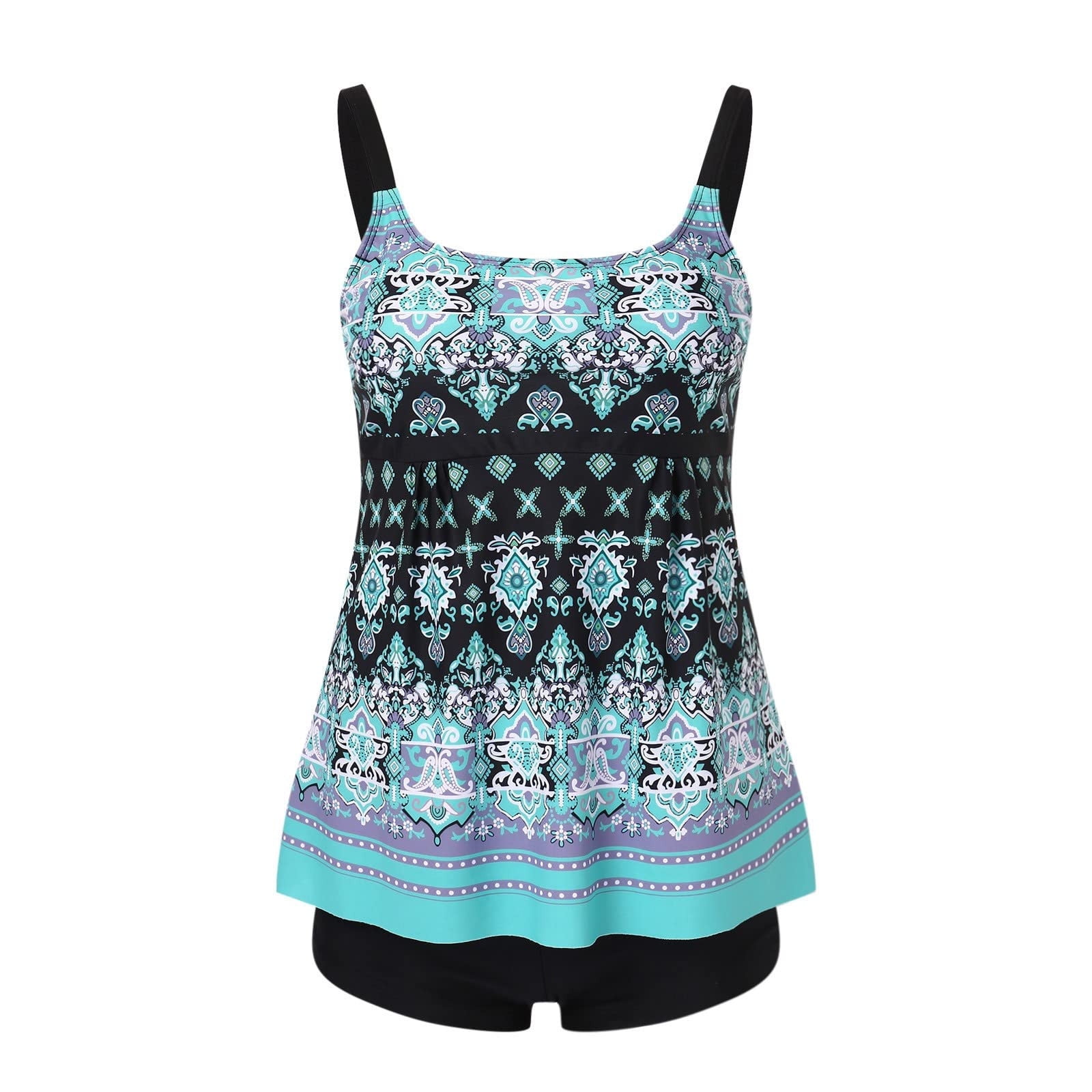 VEKDONE Two Piece Swimsuits for Women Plus Tankini Tummy Control Bathing Suit Ruffles Tankini Top with Bikini Bottoms Blue,XXXXL